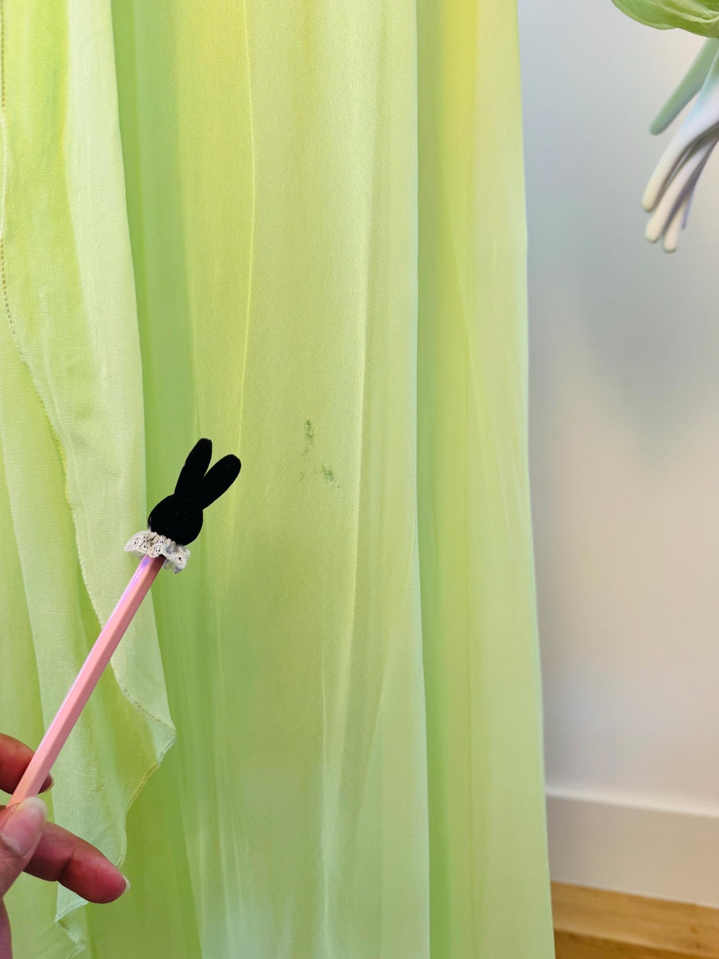 Vintage Bill Tice for Malcolm Starr Lime Green Silk Chiffon Sweeping Gown