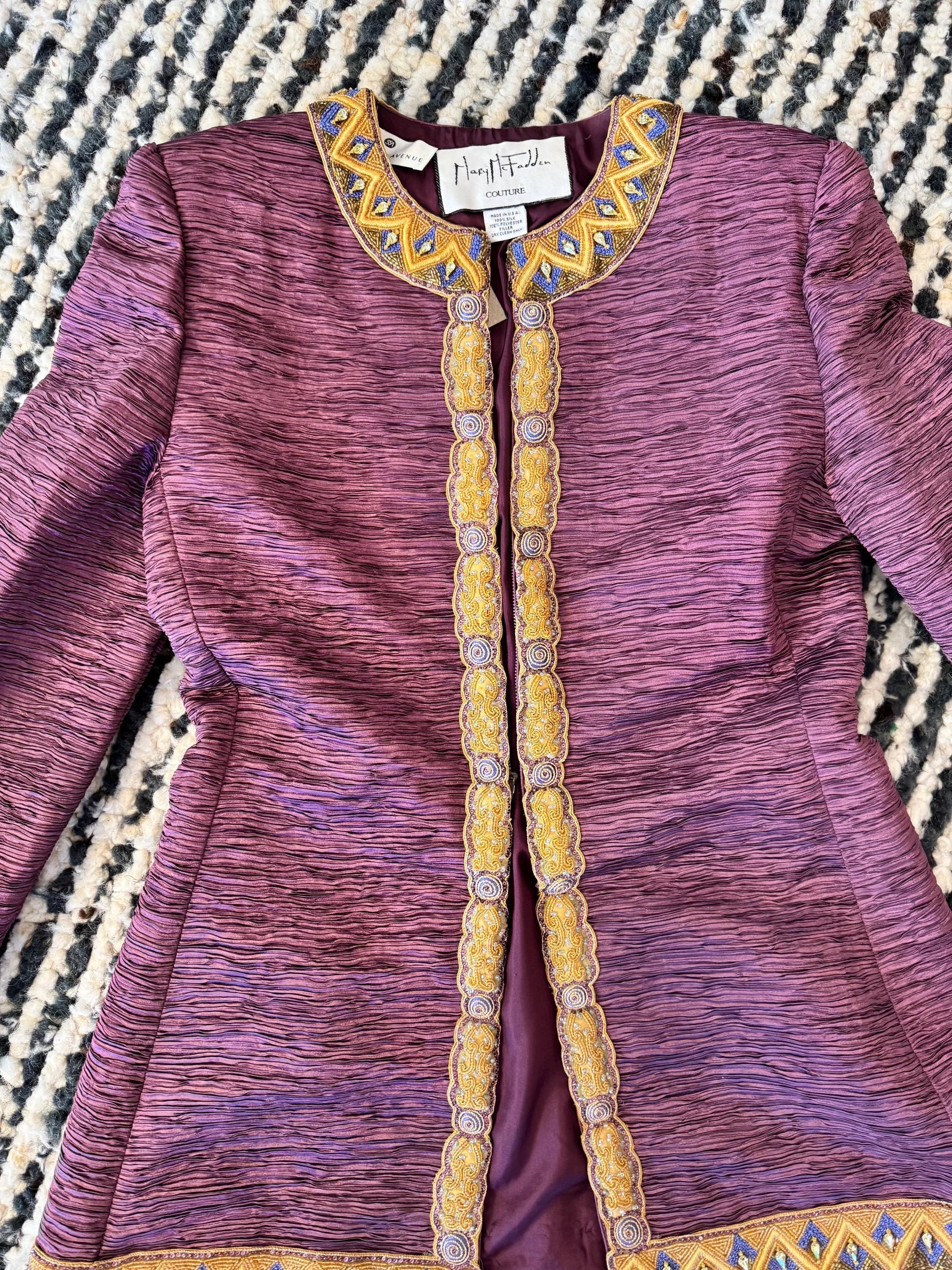 Vintage Mary McFadden Couture Regal Silk Beaded Jacket