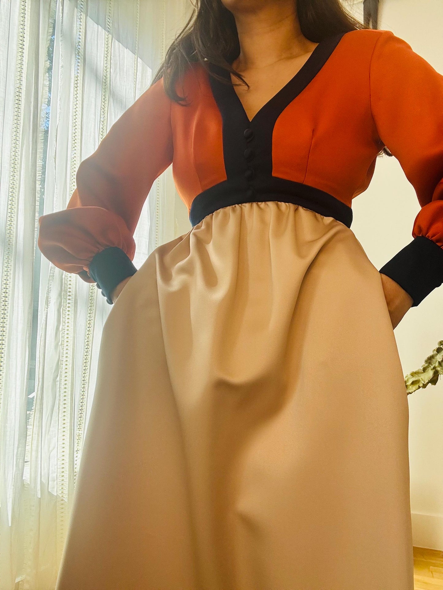 70s Geoffrey Beene Color Block Satin Gown