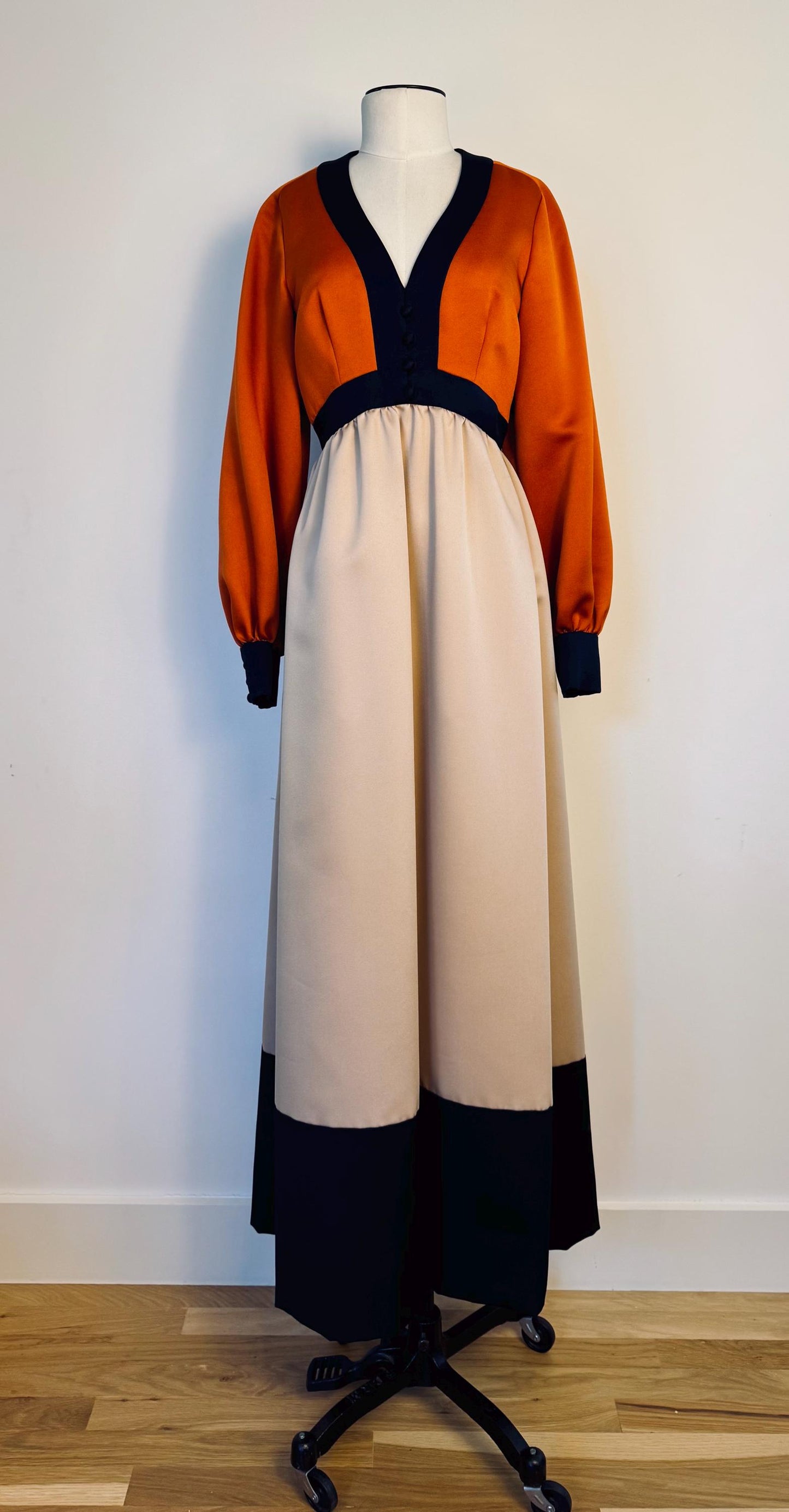 70s Geoffrey Beene Color Block Satin Gown