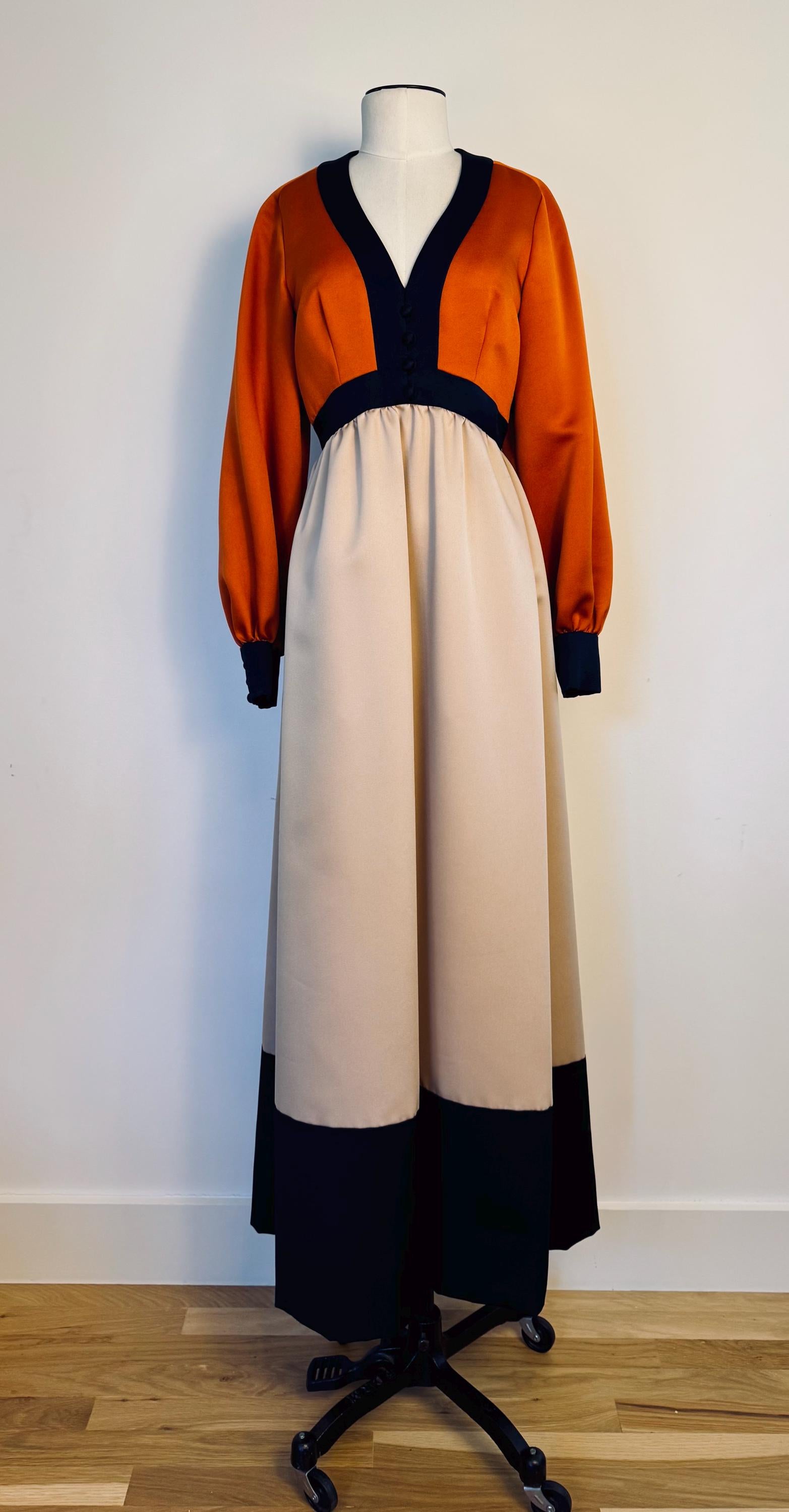 70s Geoffrey Beene Color Block Satin Gown