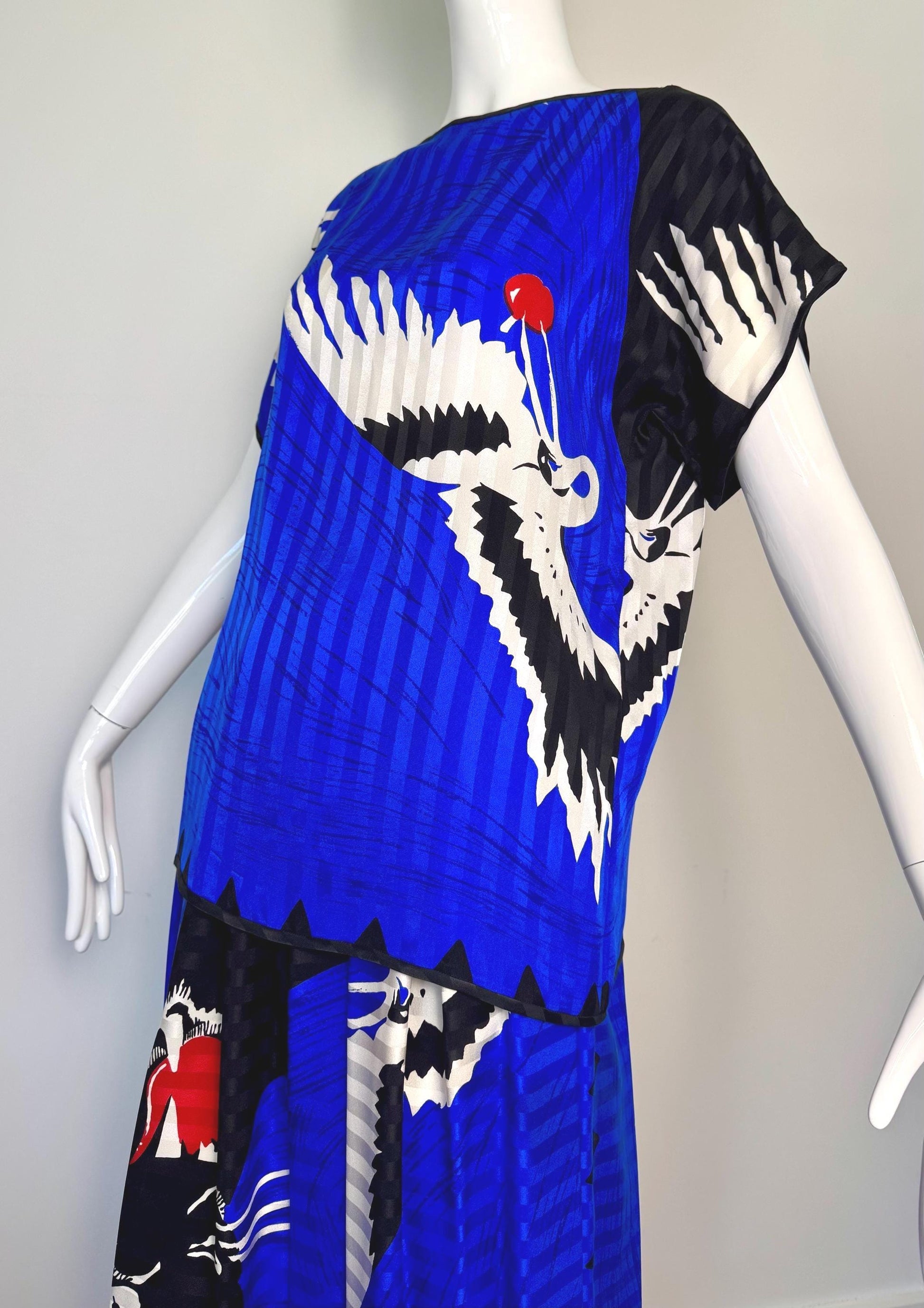 Michaele Vollbracht Panther with Crane Print Skirt and Blouse Ensemble