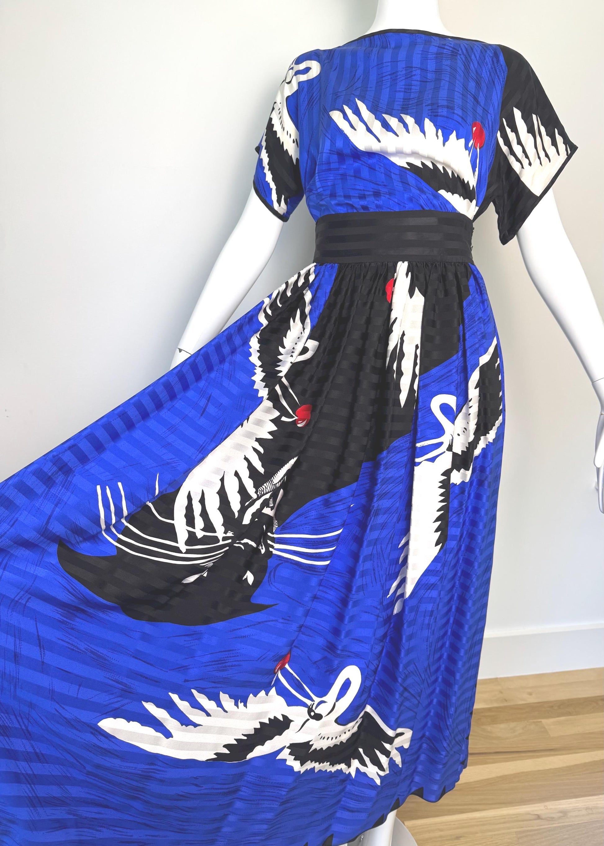 Michaele Vollbracht Panther with Crane Print Skirt and Blouse Ensemble