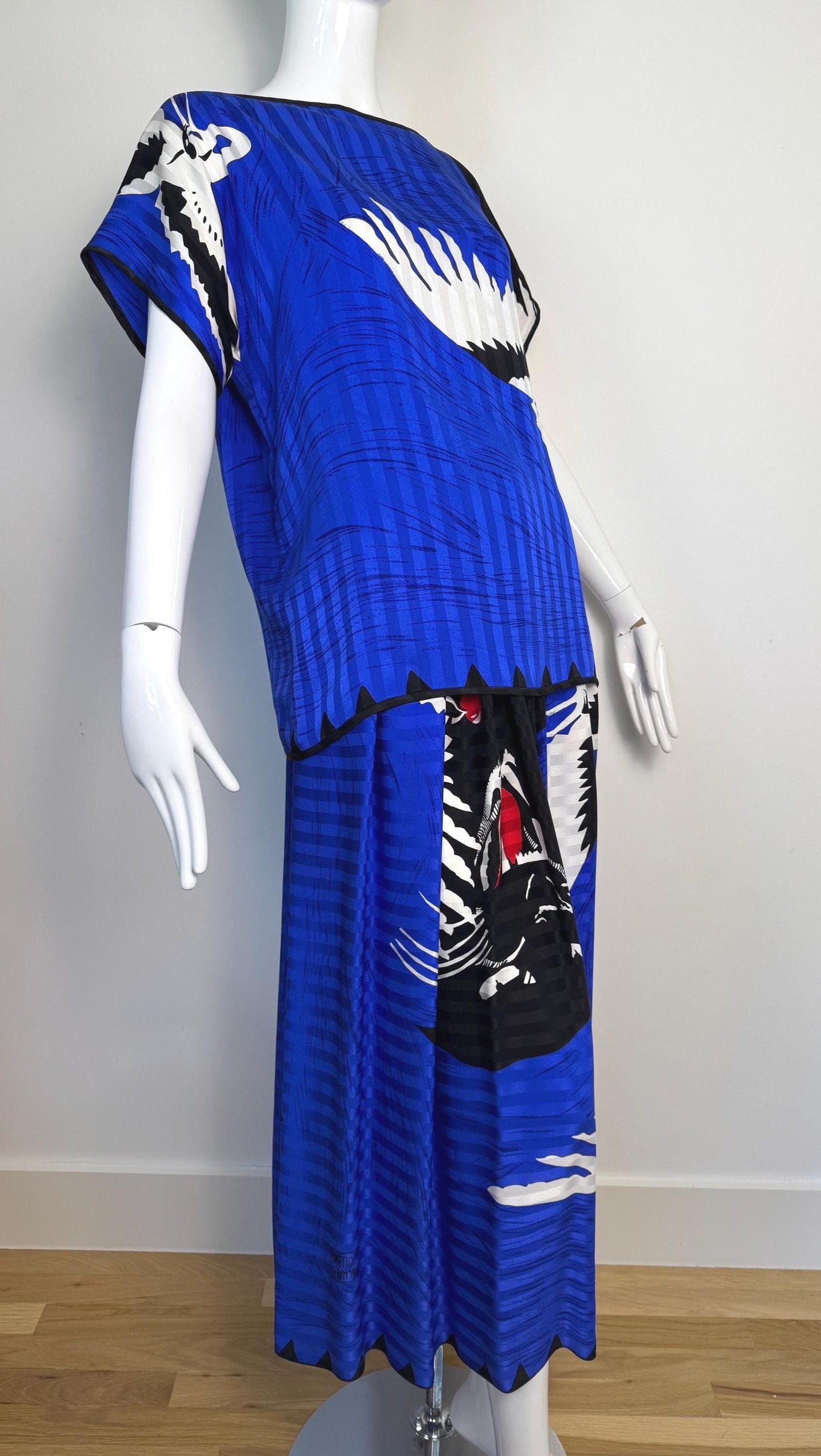 Michaele Vollbracht Panther with Crane Print Skirt and Blouse Ensemble