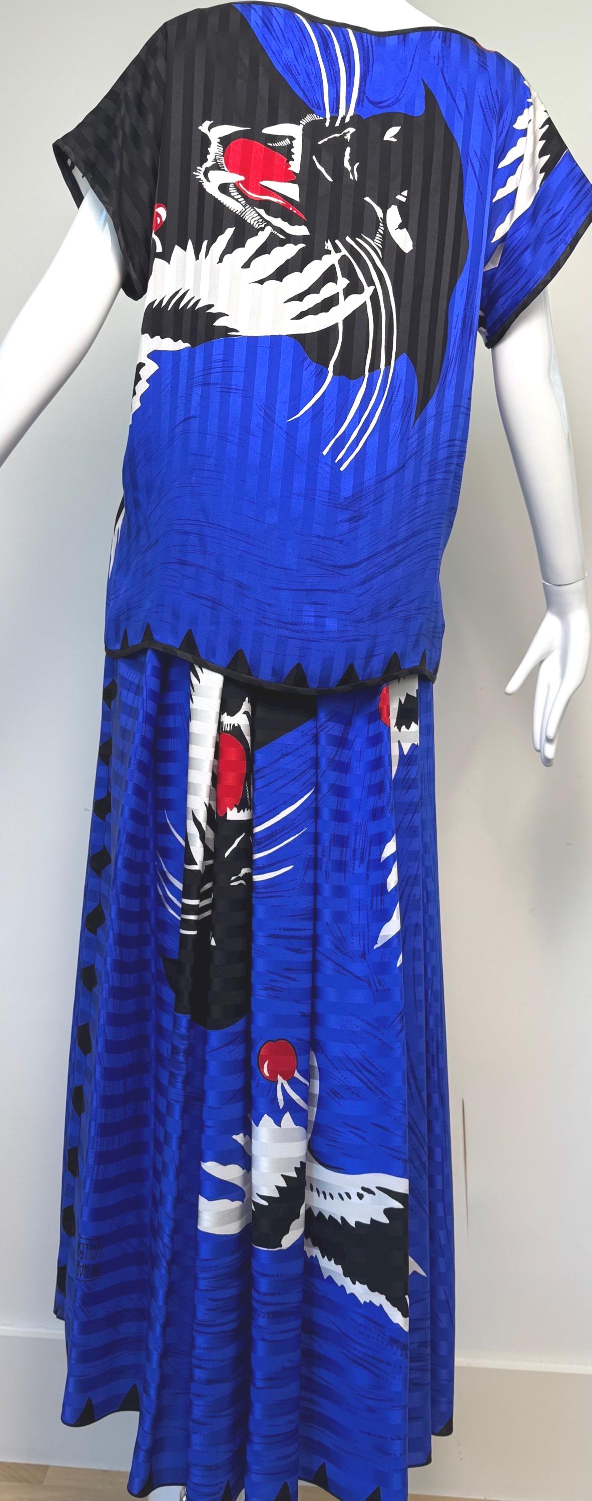 Michaele Vollbracht Panther with Crane Print Skirt and Blouse Ensemble