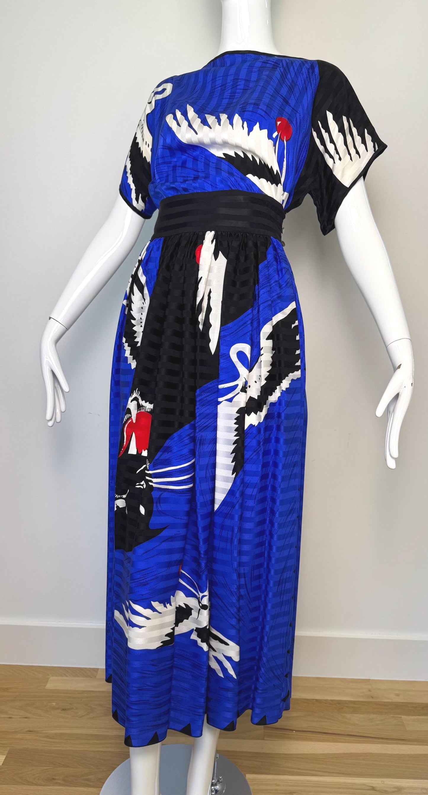 Michaele Vollbracht Panther with Crane Print Skirt and Blouse Ensemble