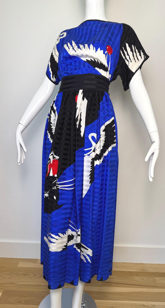 Michaele Vollbracht Panther with Crane Print Skirt and Blouse Ensemble