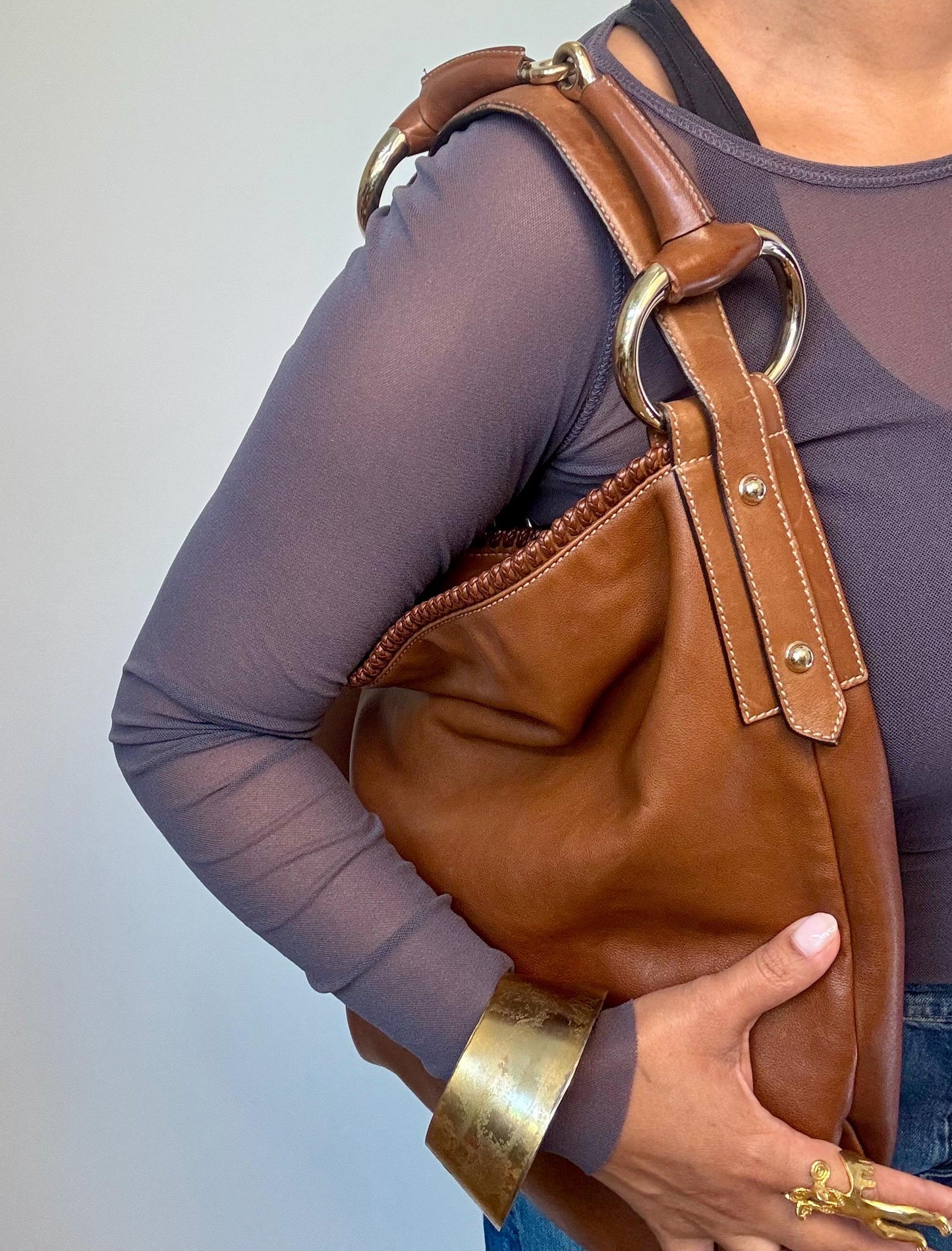Tom Ford for Gucci Large Horsebit Leather Hobo Bag