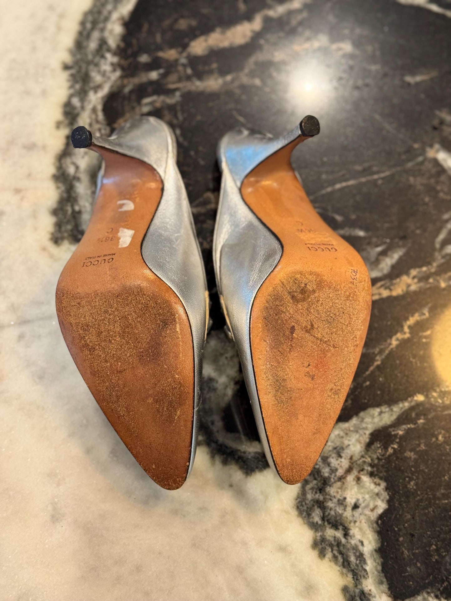 Tom Ford Era GUCCI Silver Horsebit Mules