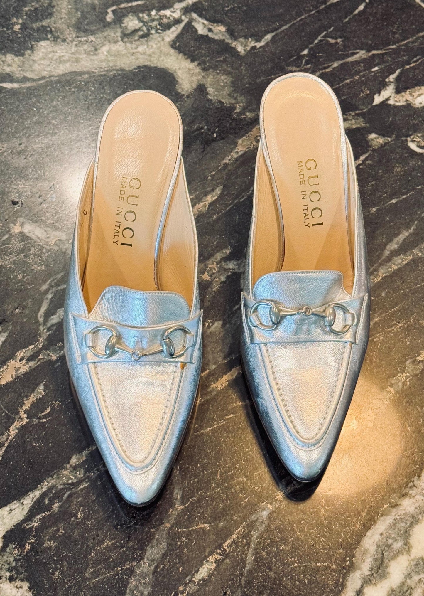 Tom Ford Era GUCCI Silver Horsebit Mules