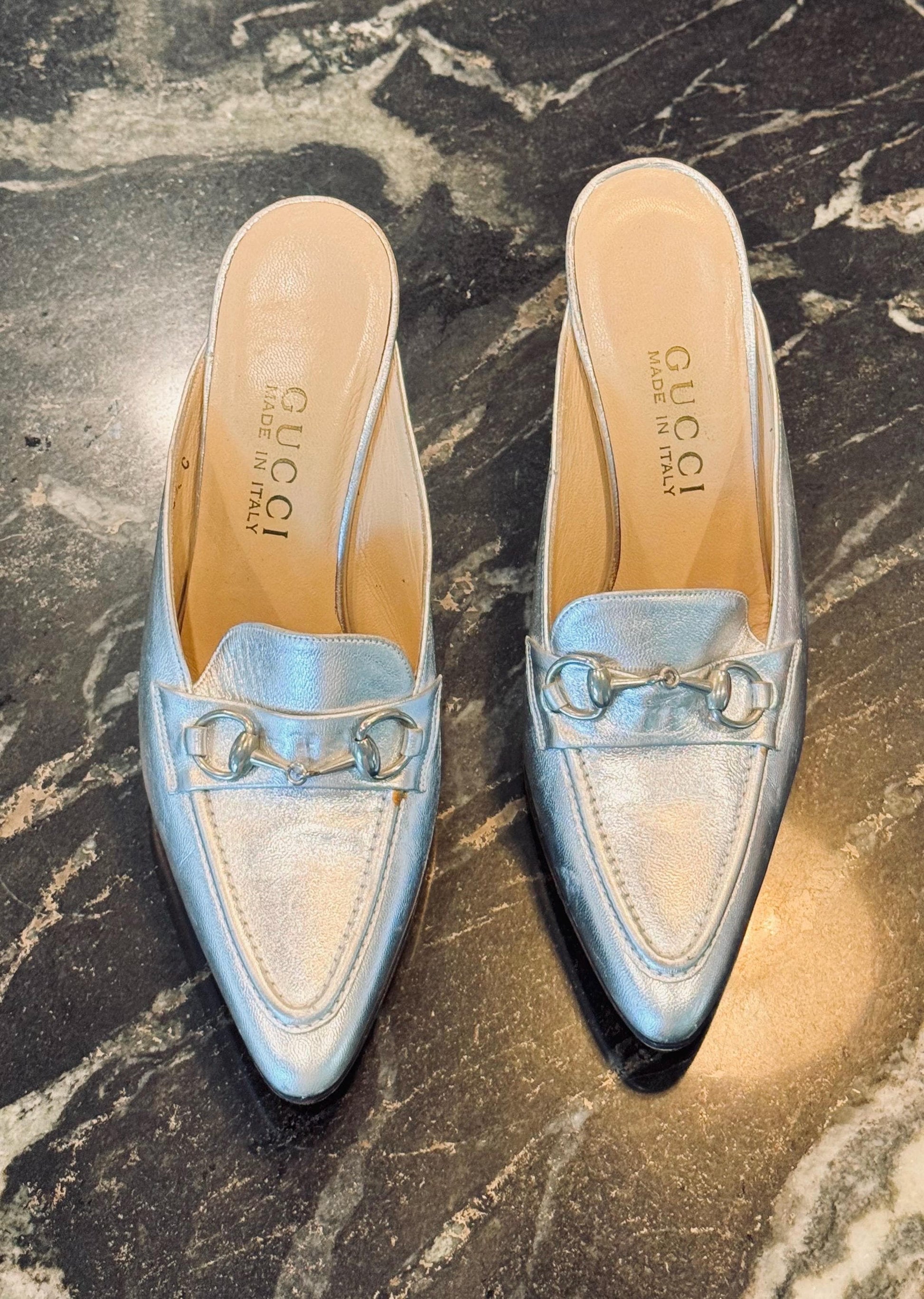 Tom Ford Era GUCCI Silver Horsebit Mules