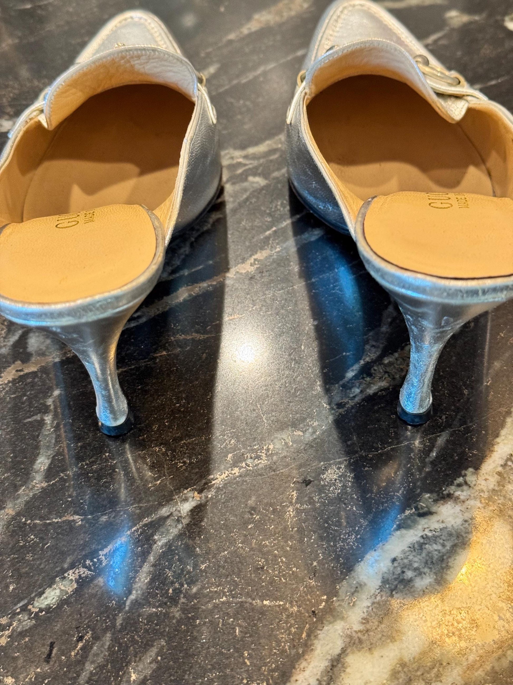 Tom Ford Era GUCCI Silver Horsebit Mules