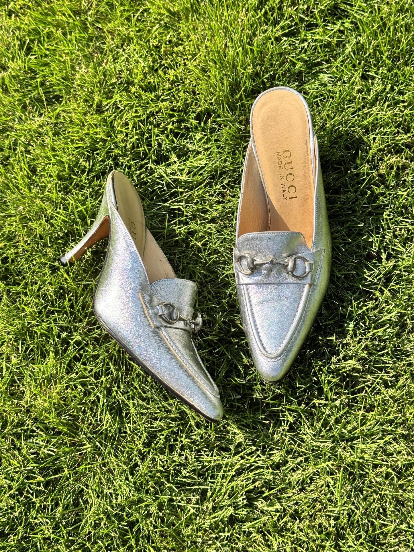 Tom Ford Era GUCCI Silver Horsebit Mules