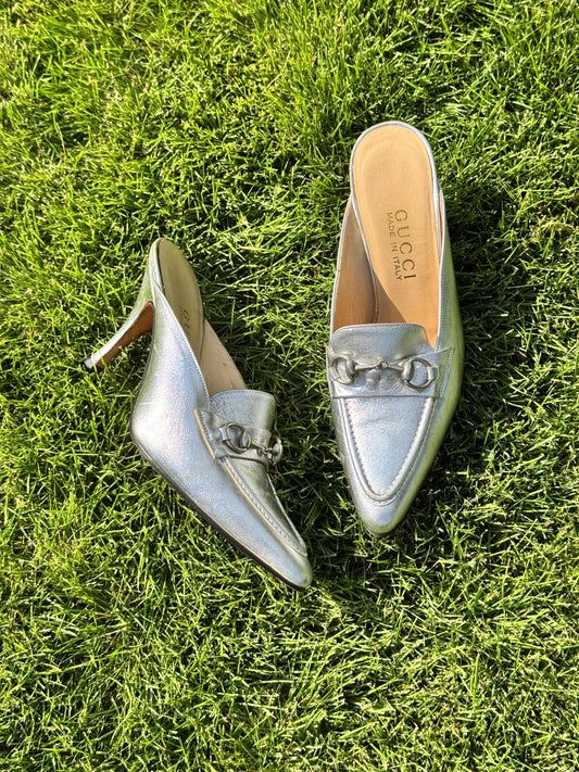 Tom Ford Era GUCCI Silver Horsebit Mules