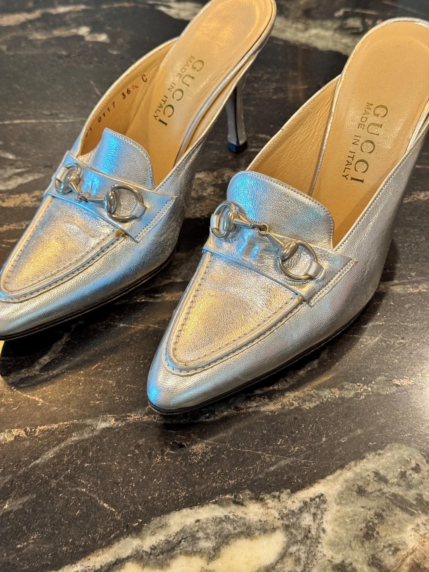 Tom Ford Era GUCCI Silver Horsebit Mules