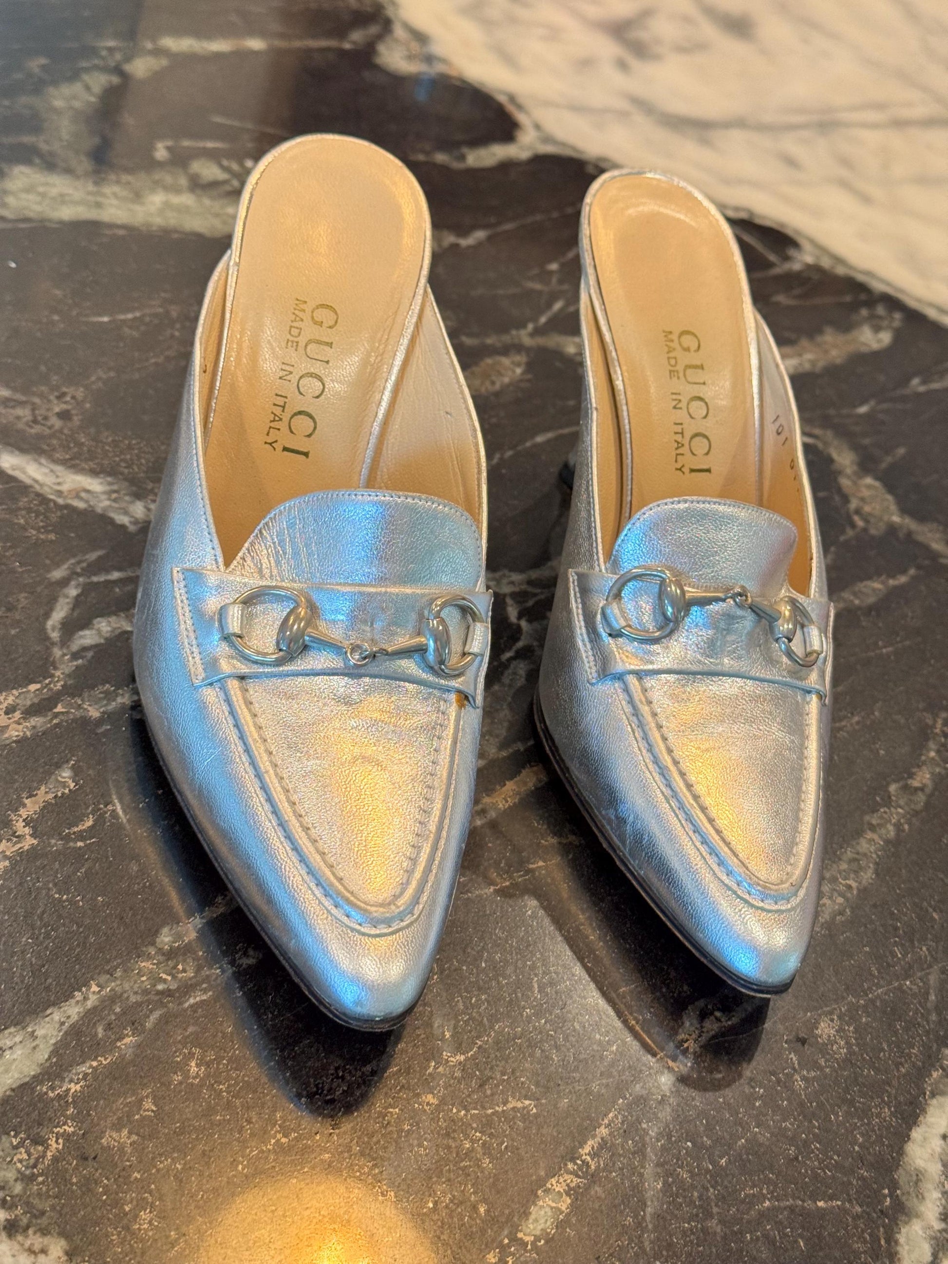 Tom Ford Era GUCCI Silver Horsebit Mules