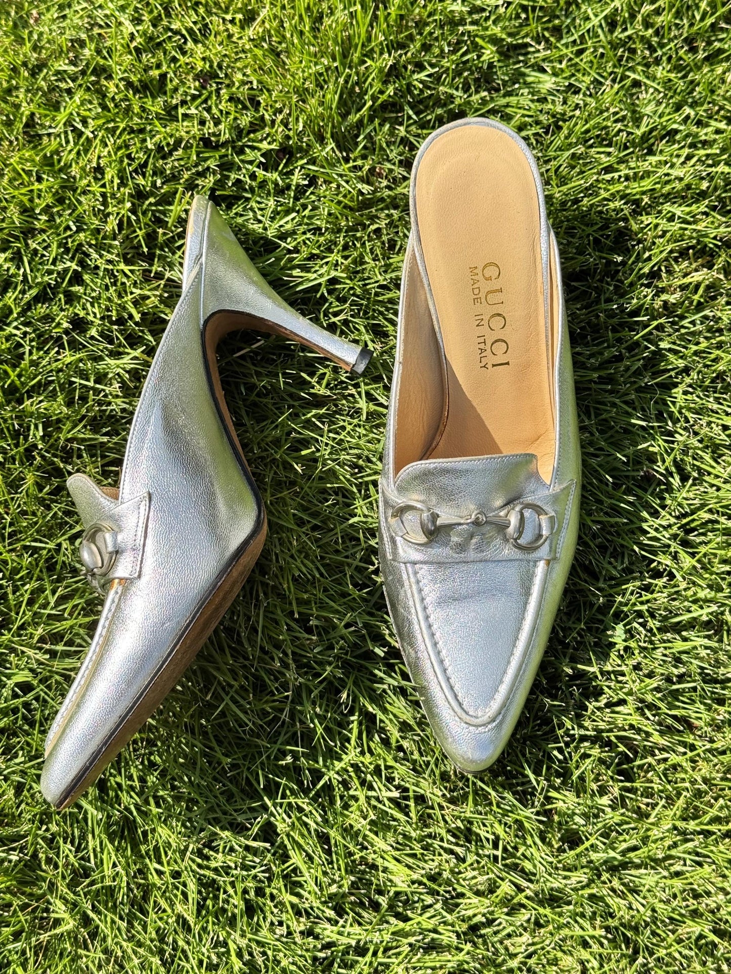 Tom Ford Era GUCCI Silver Horsebit Mules