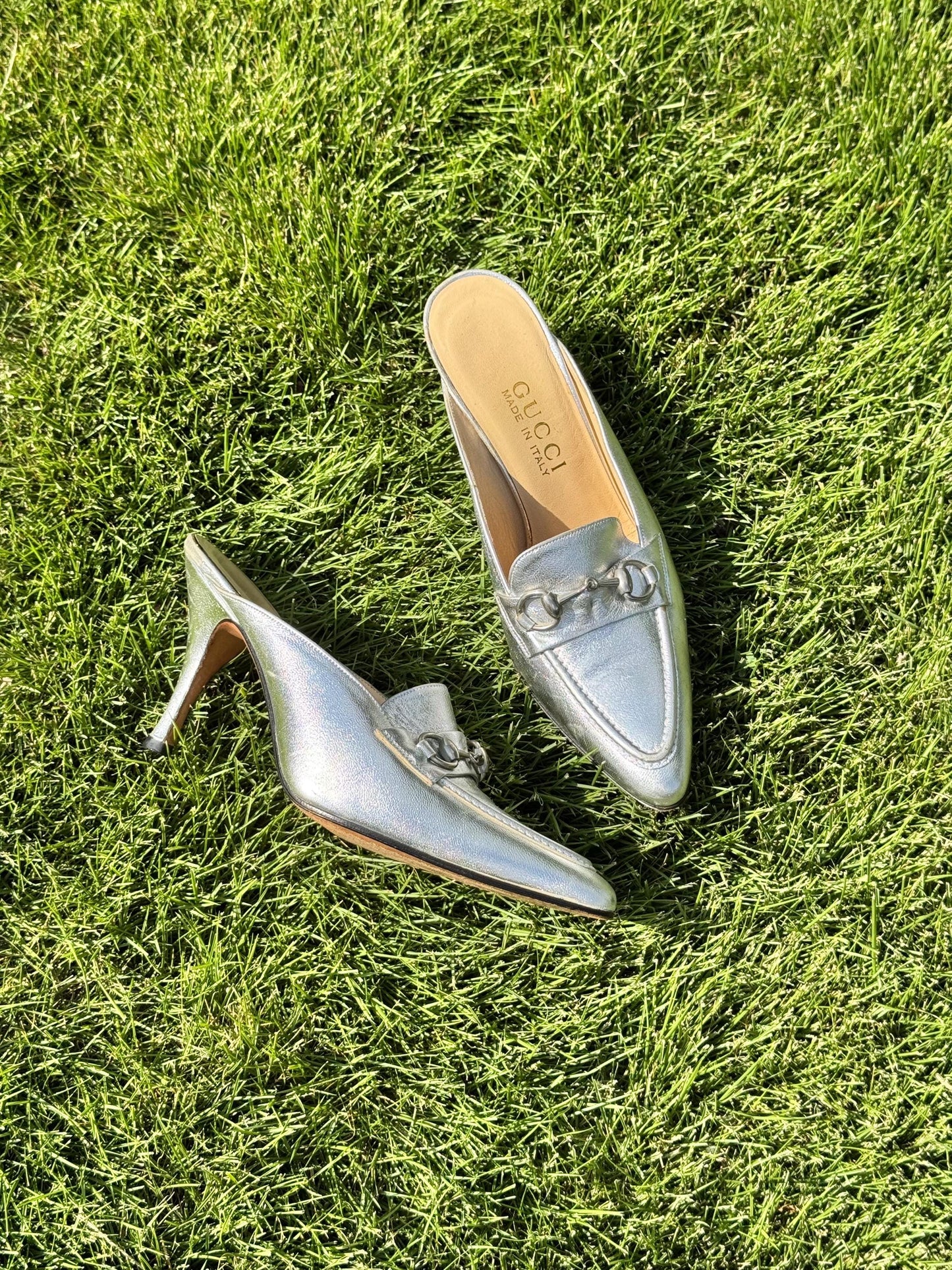 Tom Ford Era GUCCI Silver Horsebit Mules