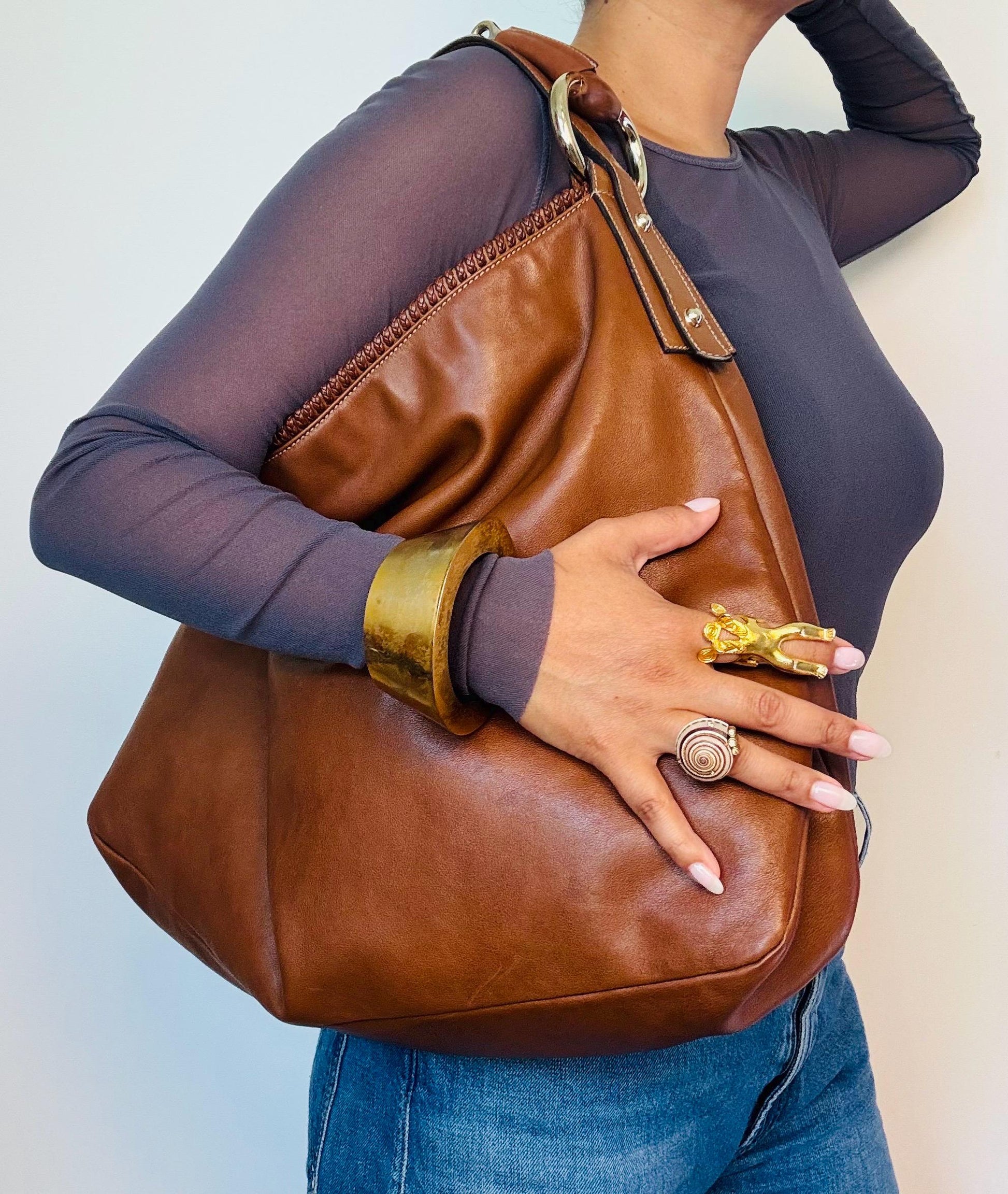 Tom Ford for Gucci Large Horsebit Leather Hobo Bag