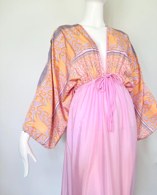 70s Zandra Rhodes Printed Caftan Dress