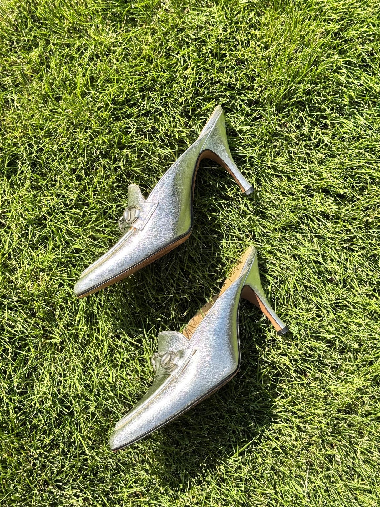 Tom Ford Era GUCCI Silver Horsebit Mules