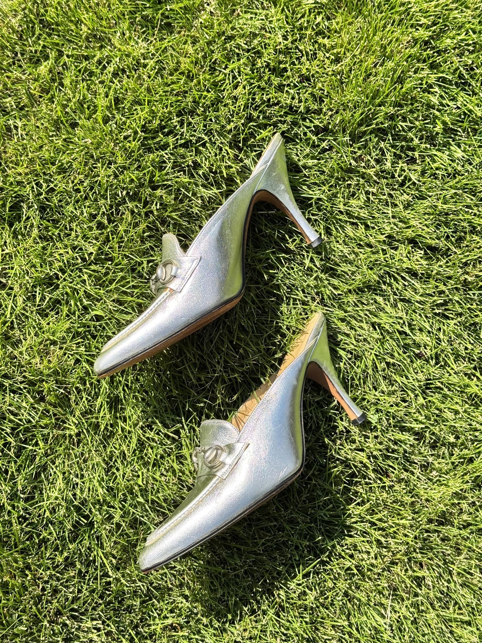 Tom Ford Era GUCCI Silver Horsebit Mules