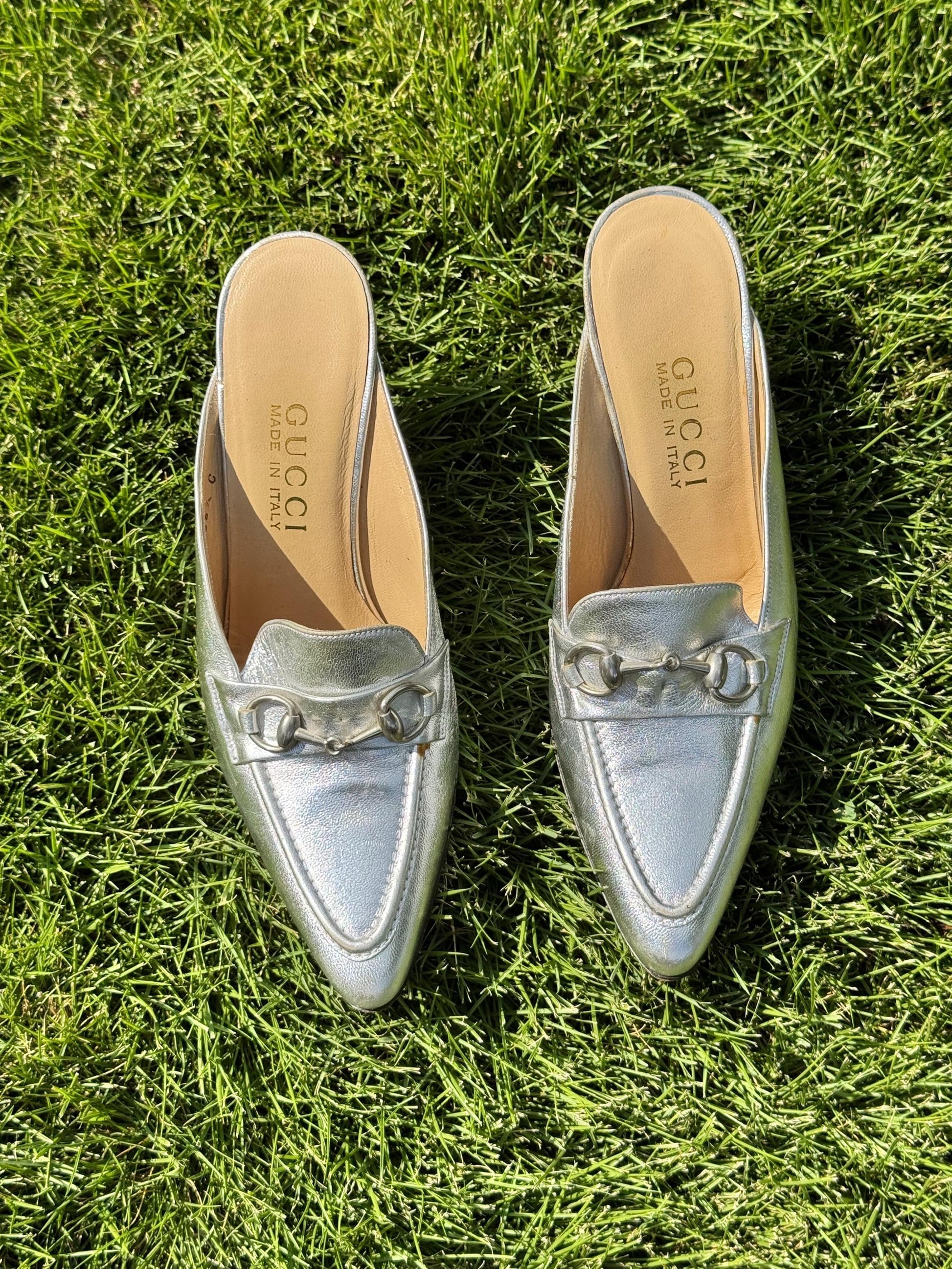 Tom Ford Era GUCCI Silver Horsebit Mules