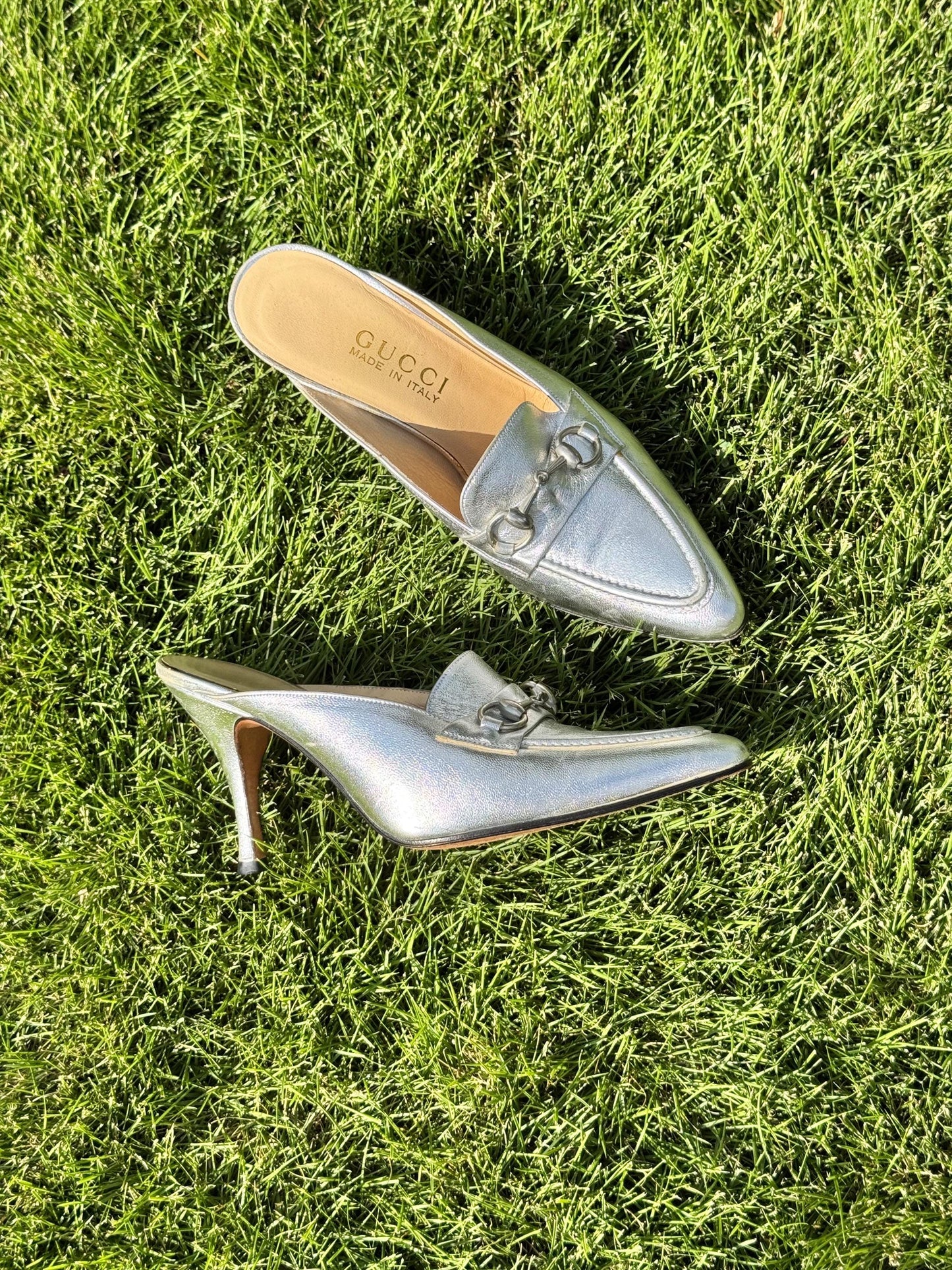 Tom Ford Era GUCCI Silver Horsebit Mules