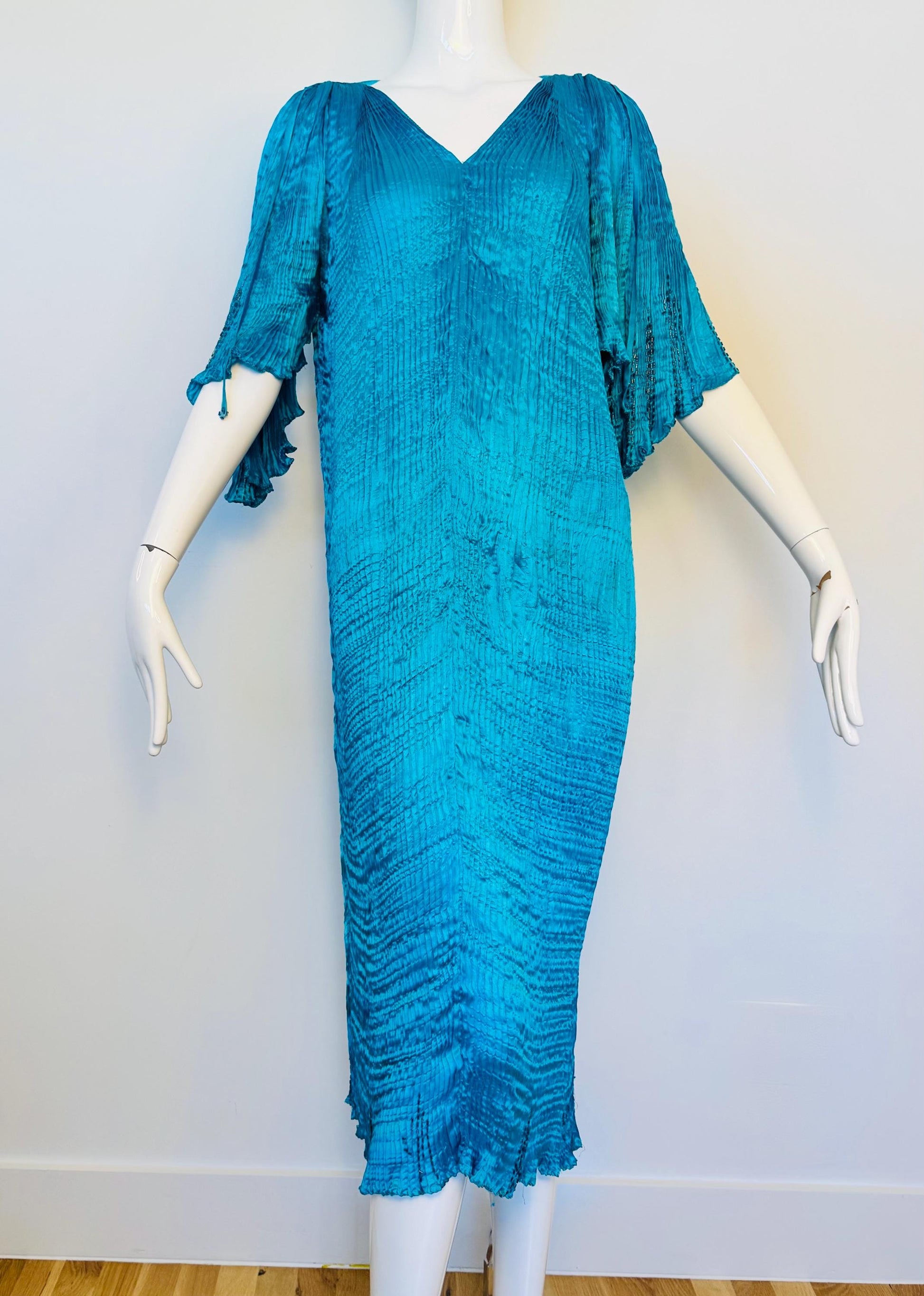 Vintage 80s Patricia Lester Silk Pleated Caftan Dress