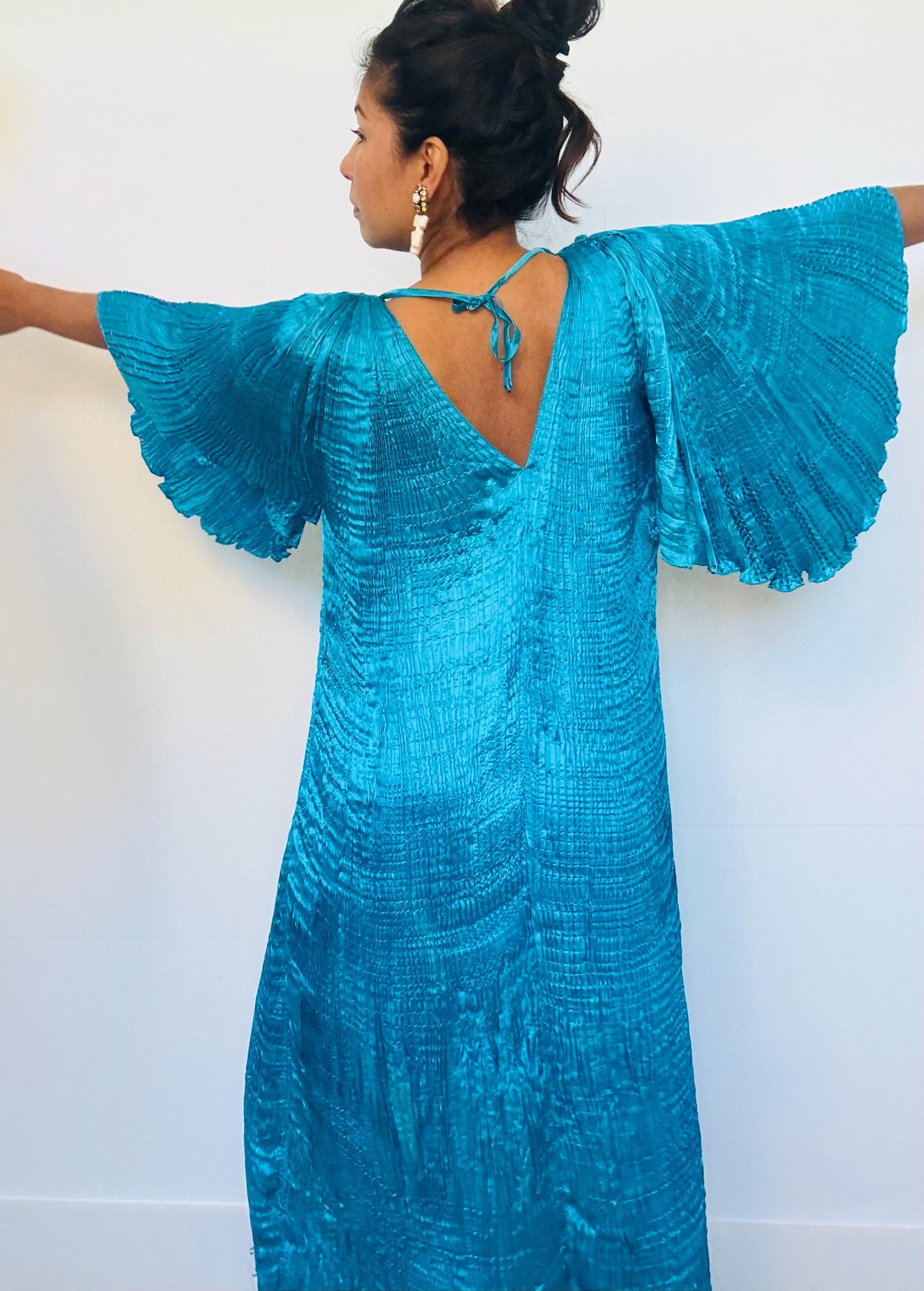 Vintage 80s Patricia Lester Silk Pleated Caftan Dress