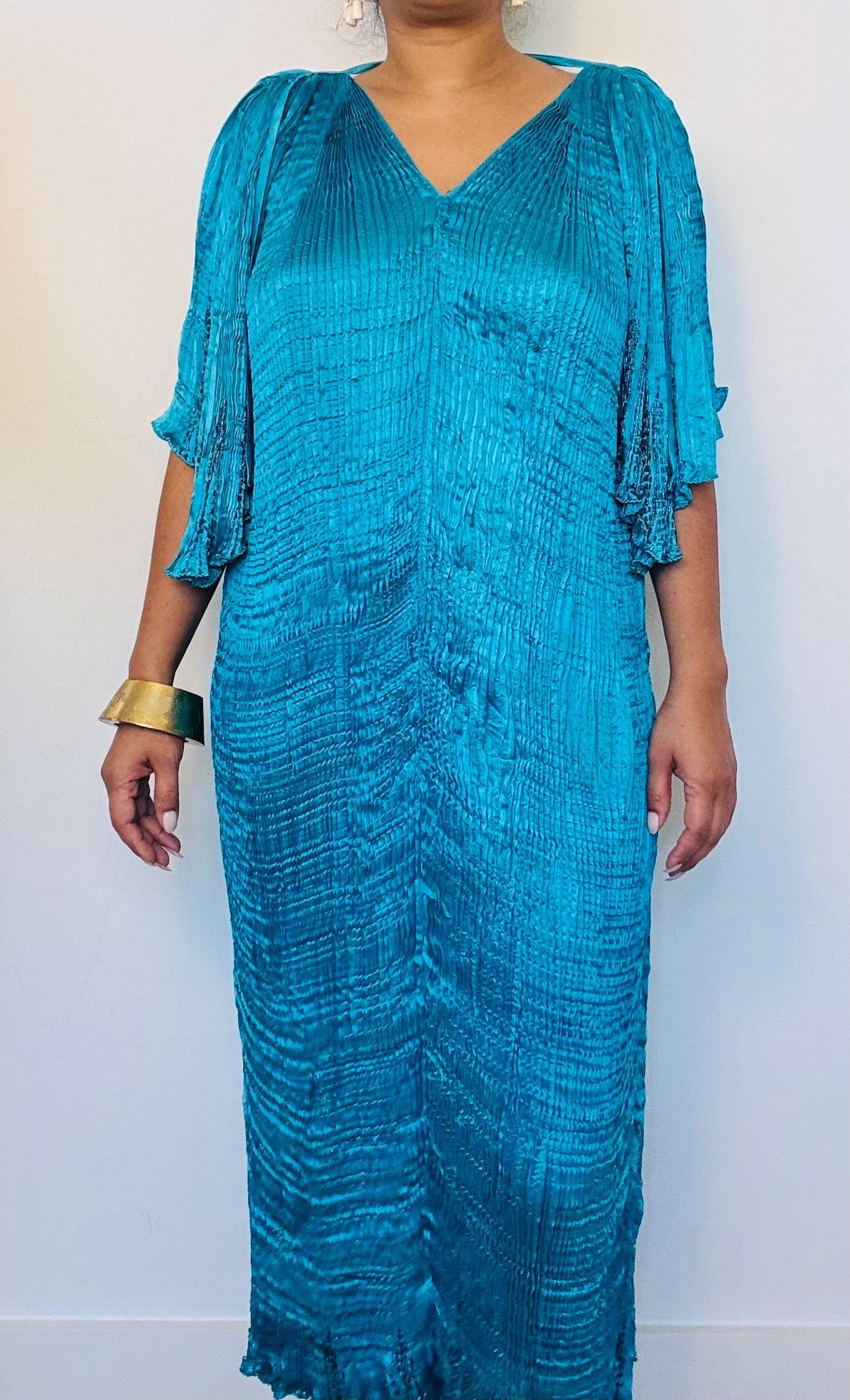 Vintage 80s Patricia Lester Silk Pleated Caftan Dress