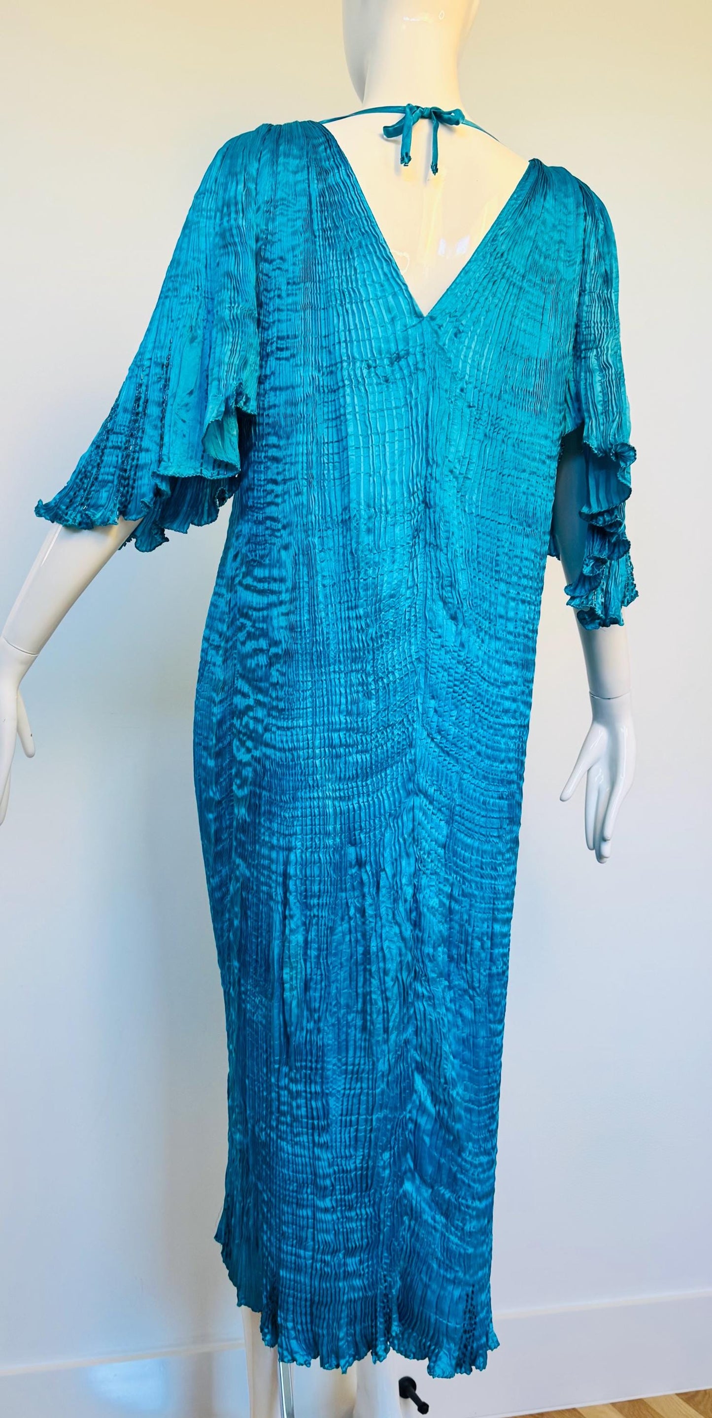 Vintage 80s Patricia Lester Silk Pleated Caftan Dress