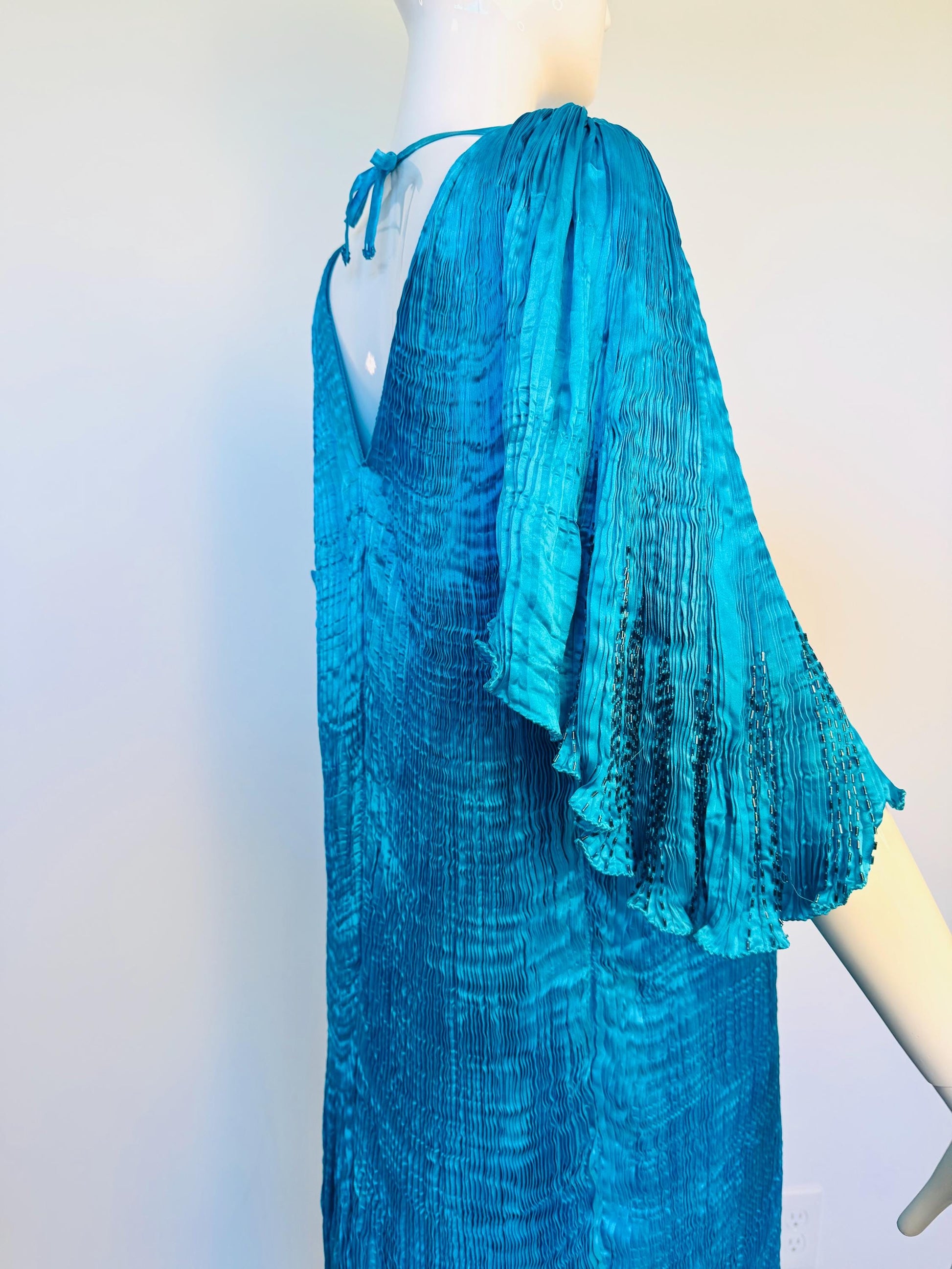Vintage 80s Patricia Lester Silk Pleated Caftan Dress