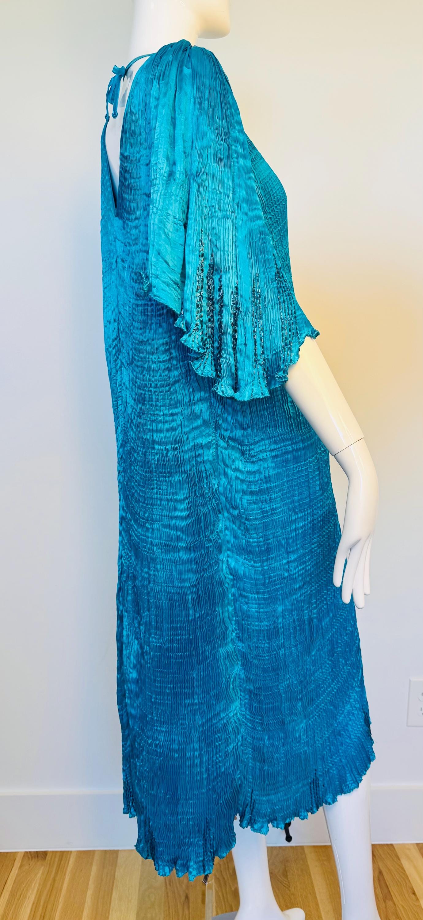 Vintage 80s Patricia Lester Silk Pleated Caftan Dress