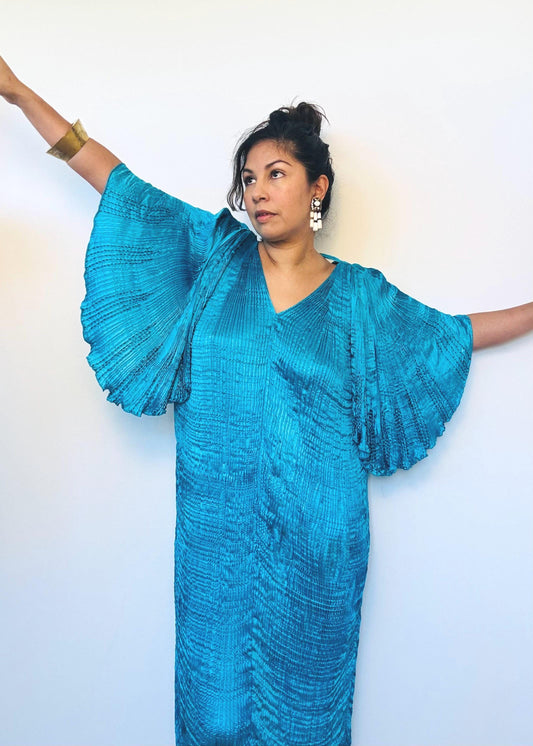 Vintage 80s Patricia Lester Silk Pleated Caftan Dress