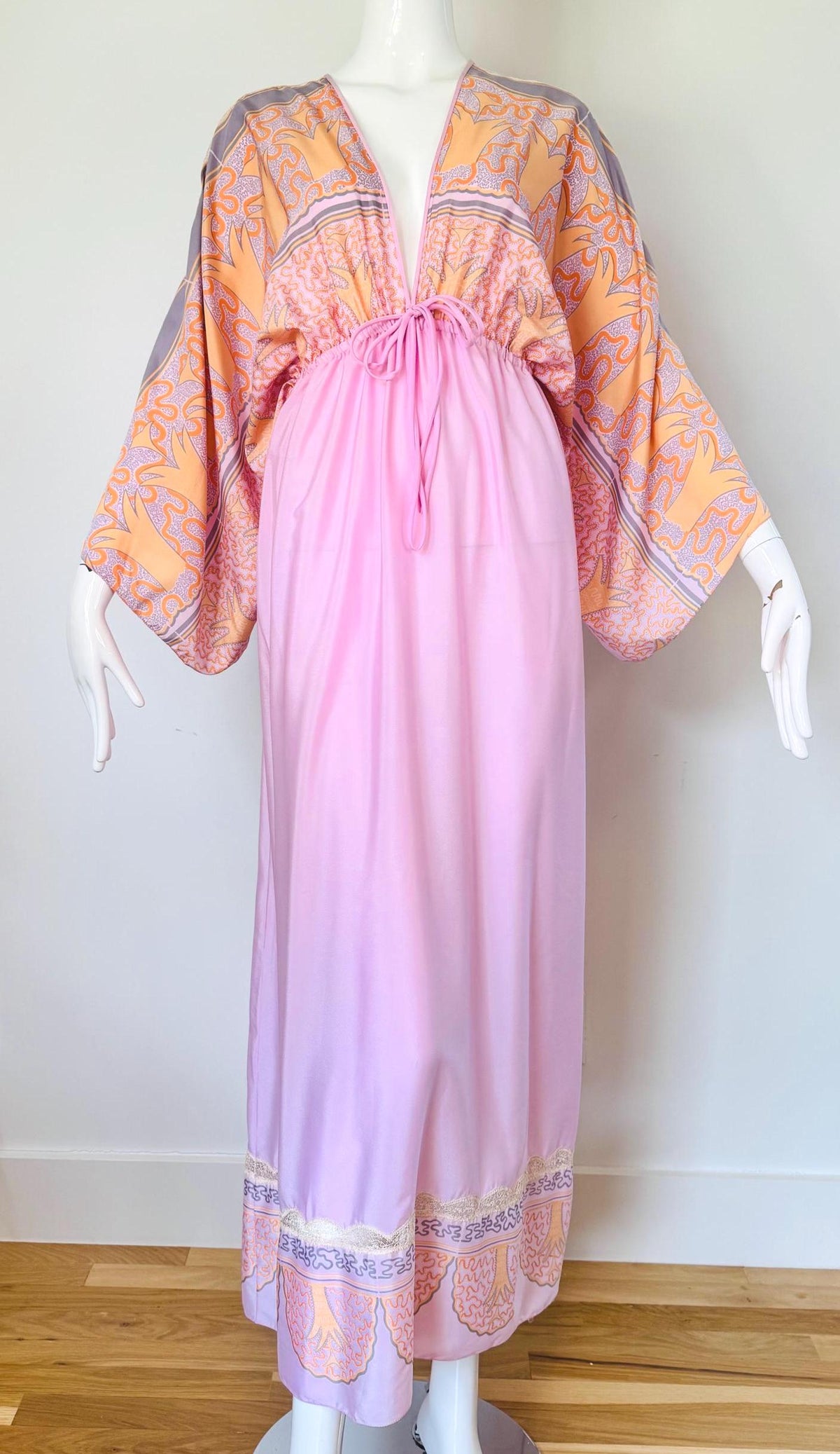 70s Zandra Rhodes Printed Caftan Dress