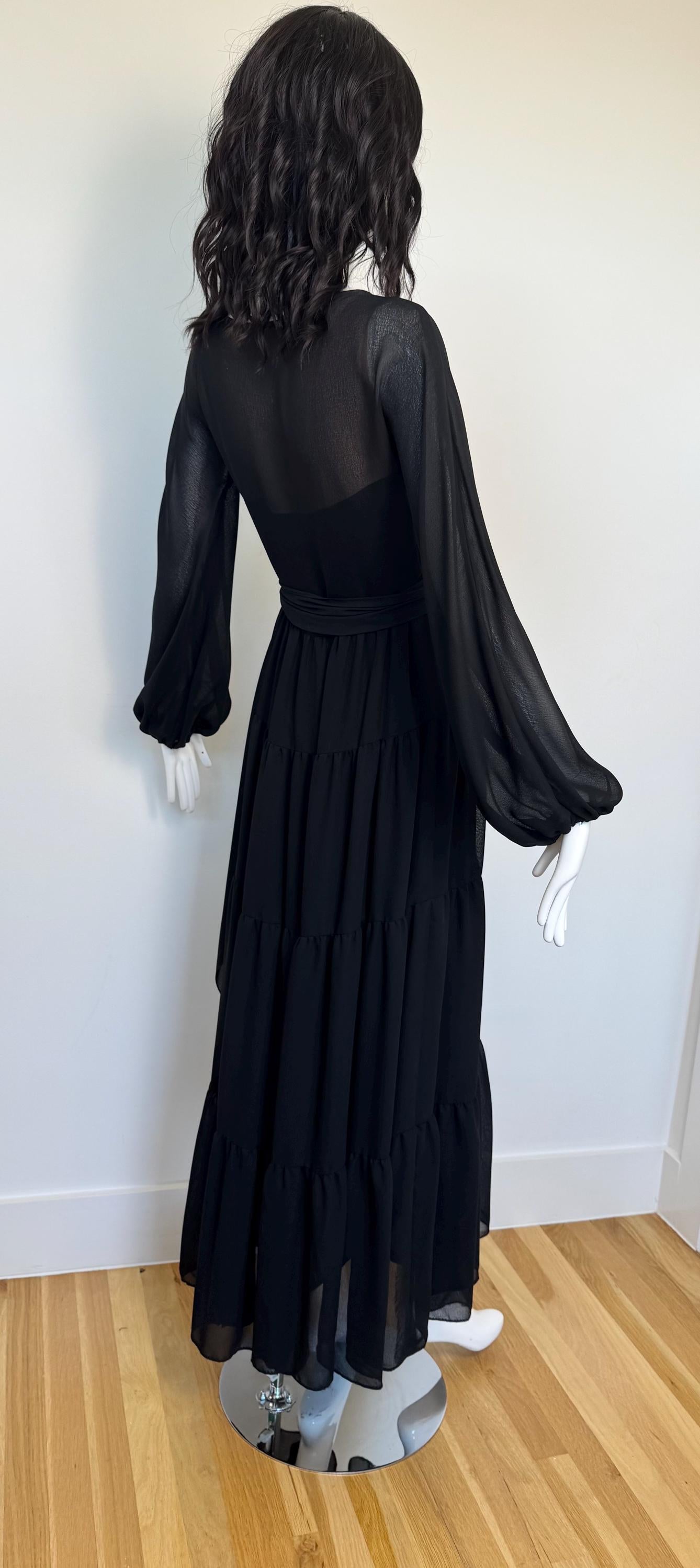 TRAVILLA Bohemian Black Ruffled Gown