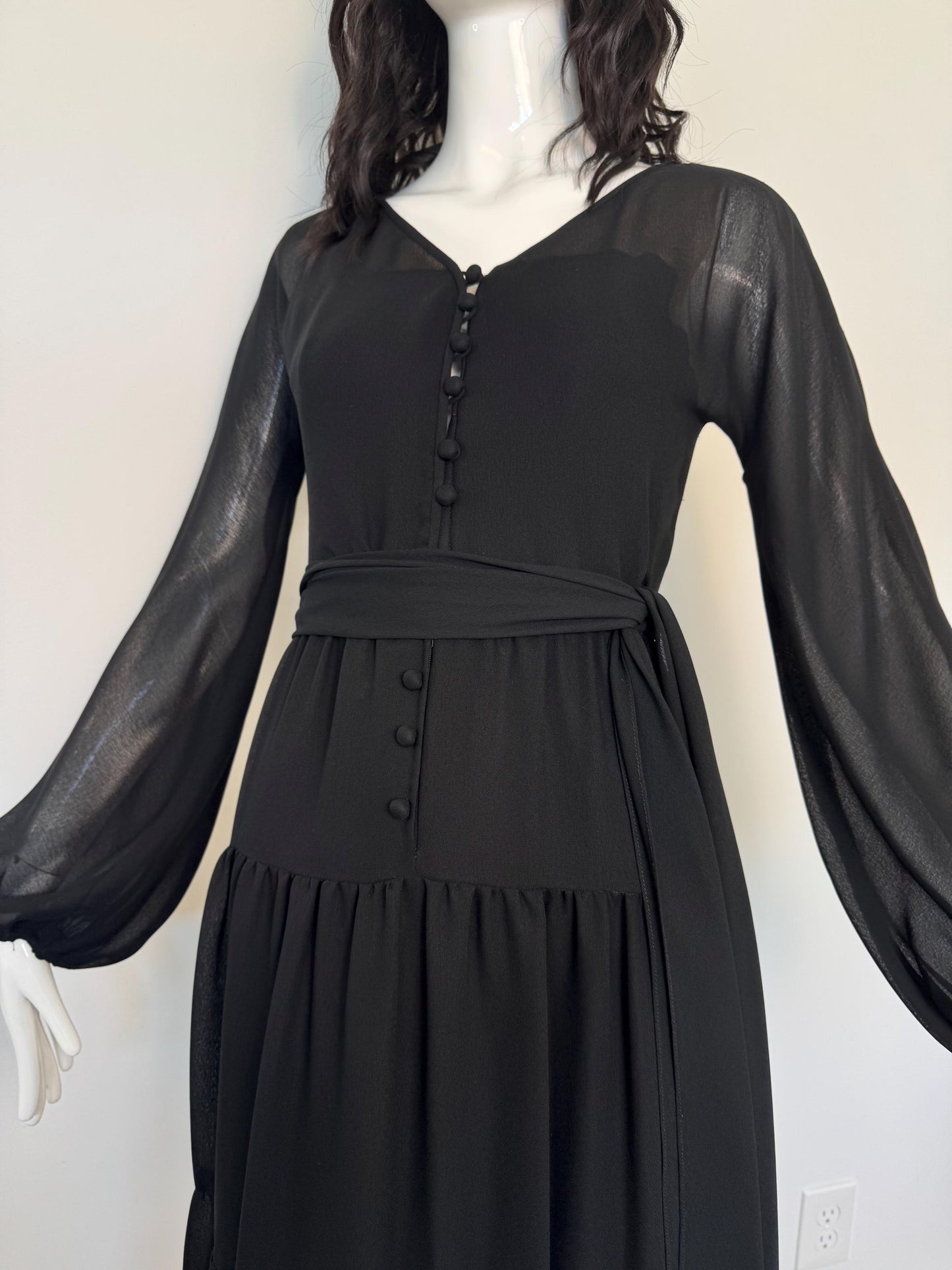 TRAVILLA Bohemian Black Ruffled Gown