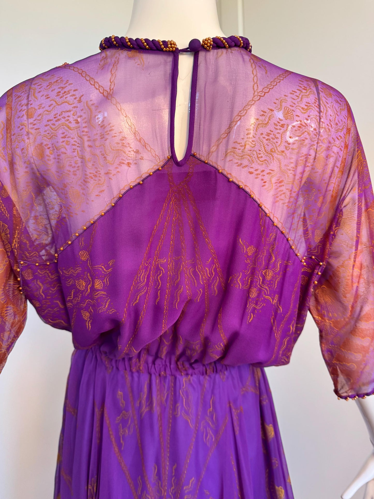 80s Zandra Rhodes Purple Silk Print Dress