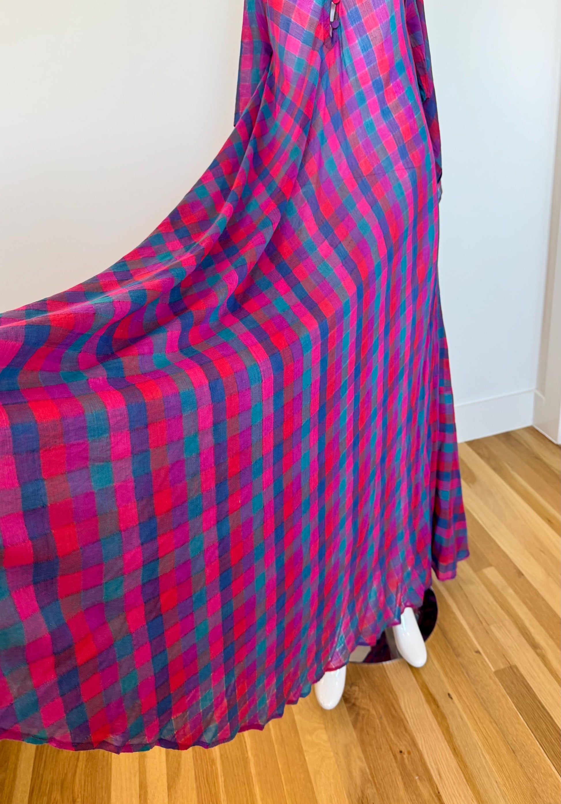 RARE Sultana Adini Cotton Gauze Plaid Caftan