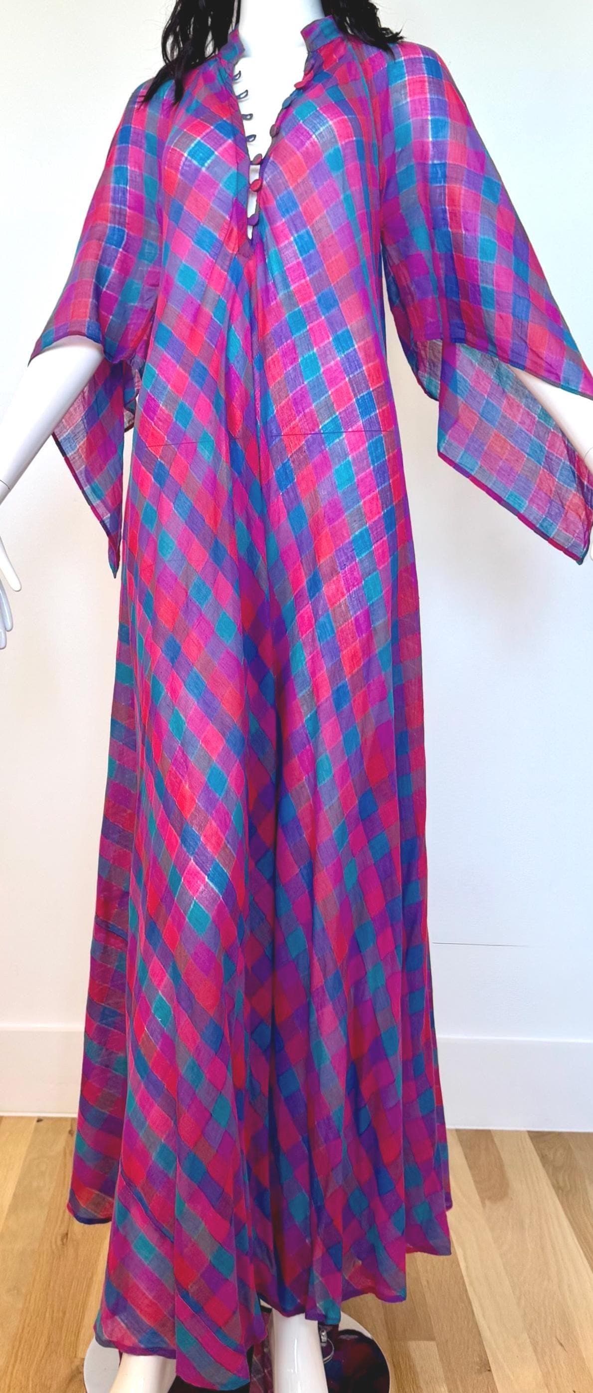 RARE Sultana Adini Cotton Gauze Plaid Caftan