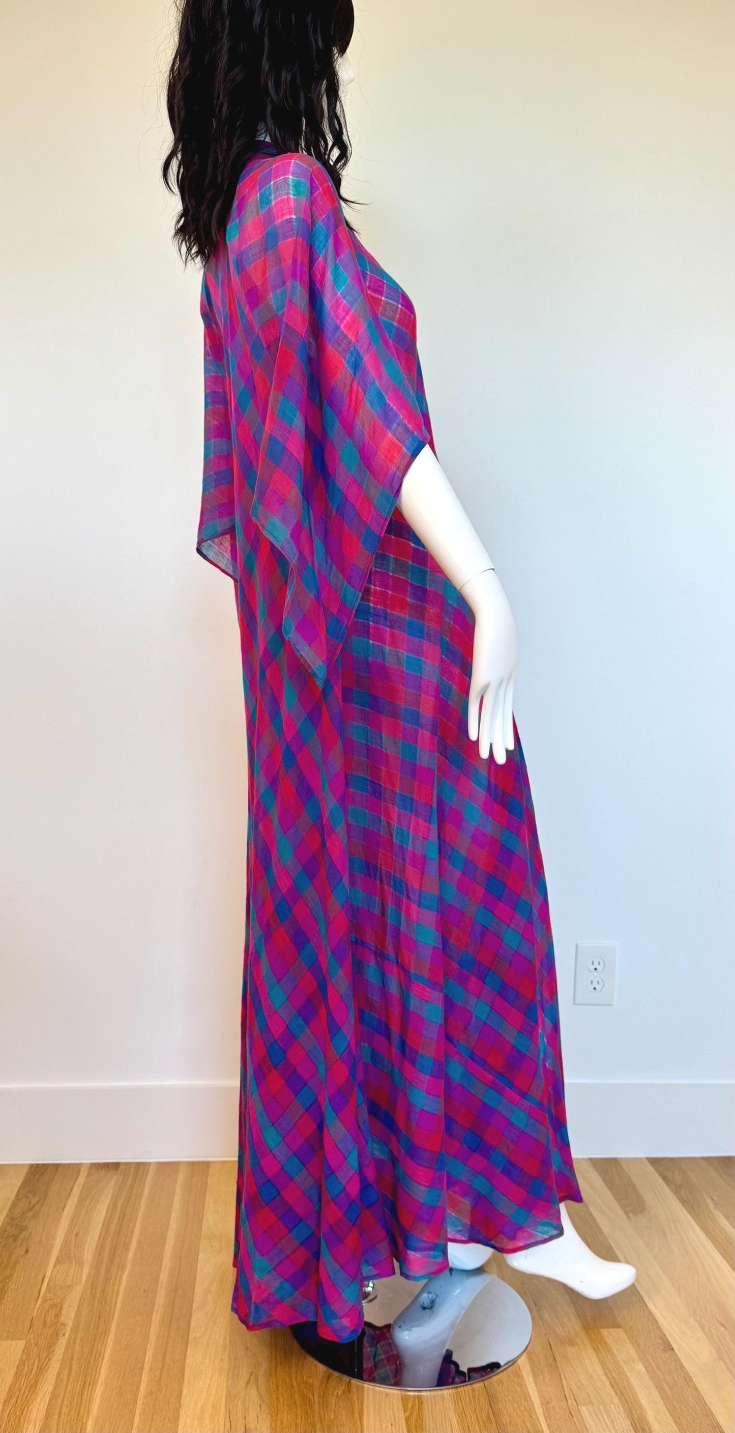 RARE Sultana Adini Cotton Gauze Plaid Caftan