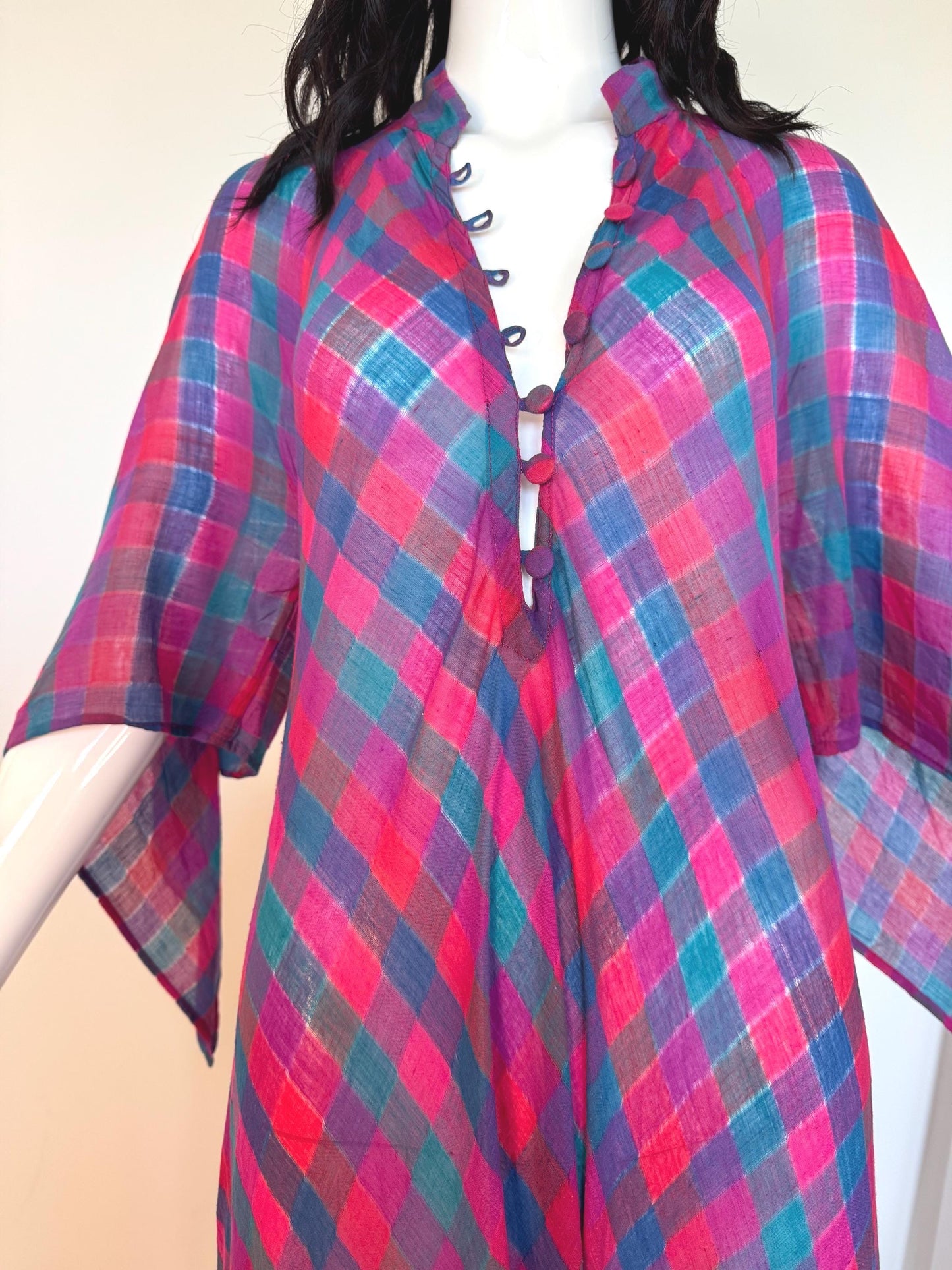 RARE Sultana Adini Cotton Gauze Plaid Caftan