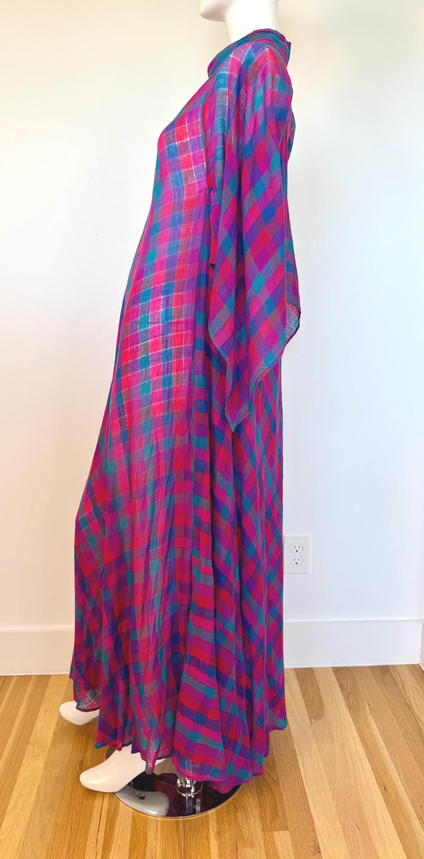 RARE Sultana Adini Cotton Gauze Plaid Caftan