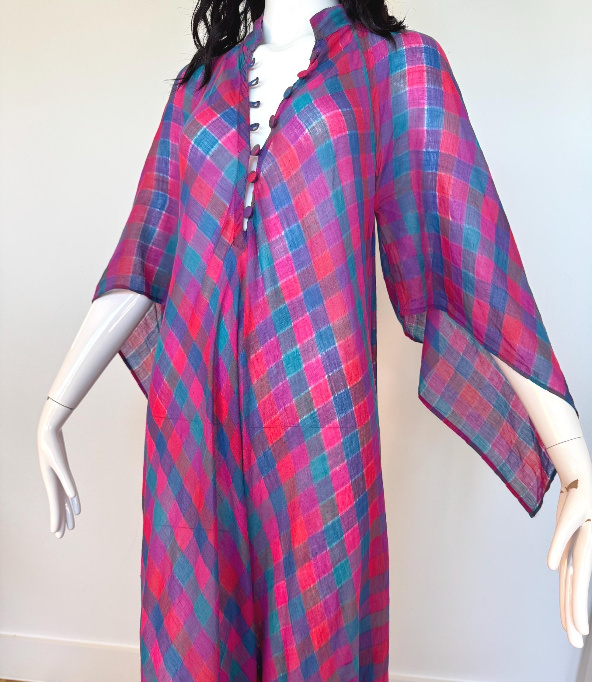 RARE Sultana Adini Cotton Gauze Plaid Caftan