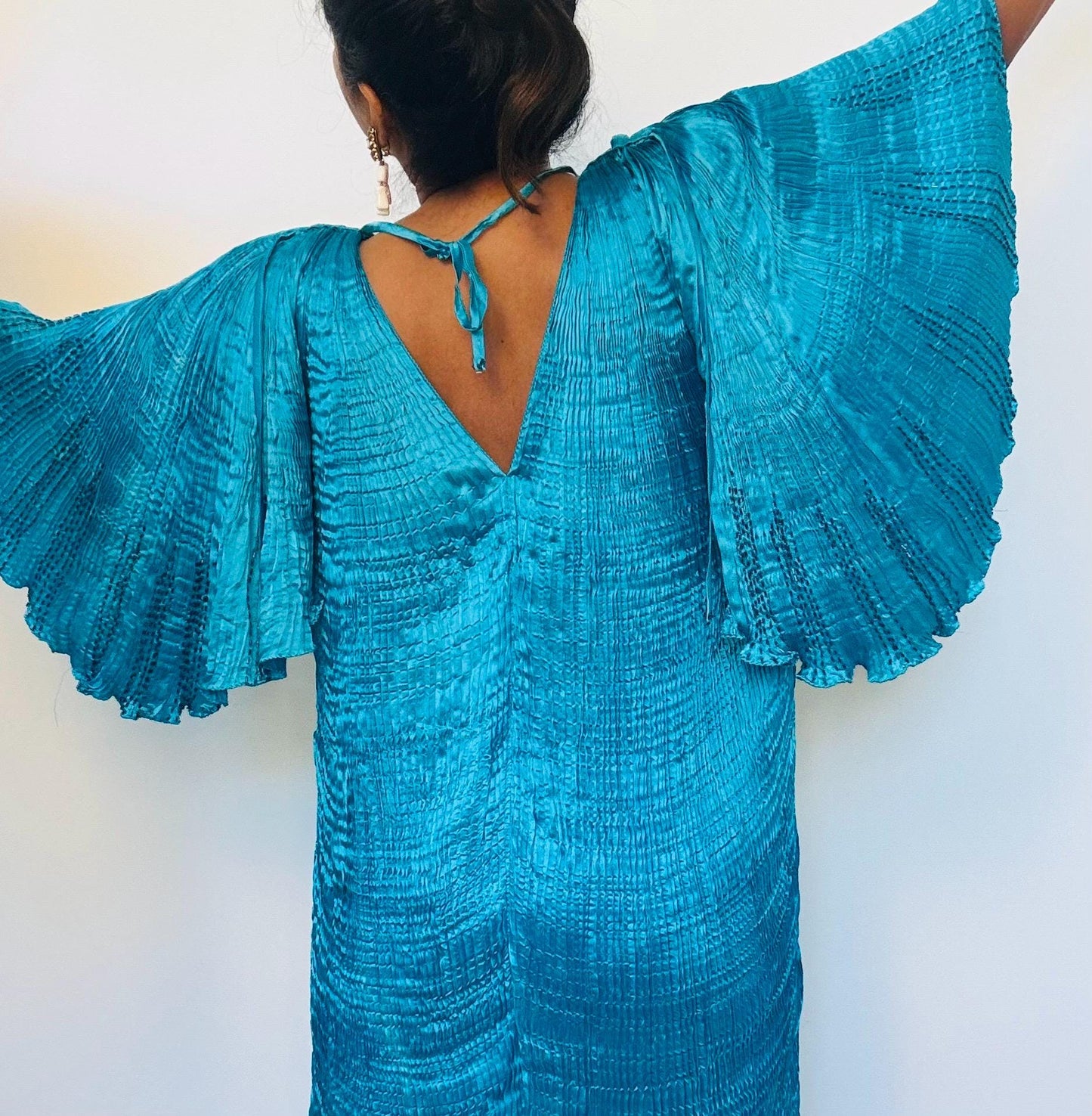 Vintage 80s Patricia Lester Silk Pleated Caftan Dress
