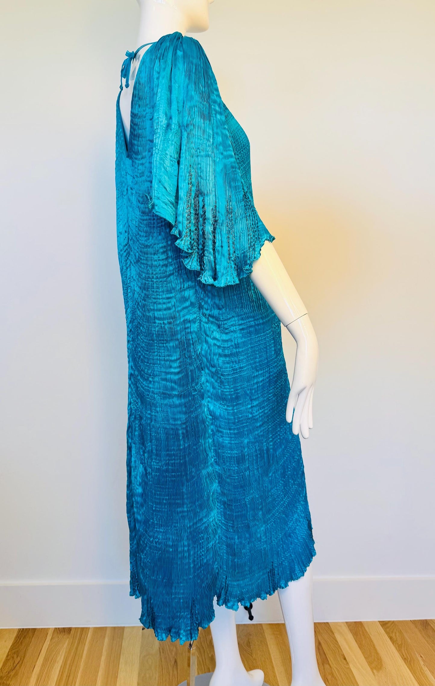 Vintage 80s Patricia Lester Silk Pleated Caftan Dress