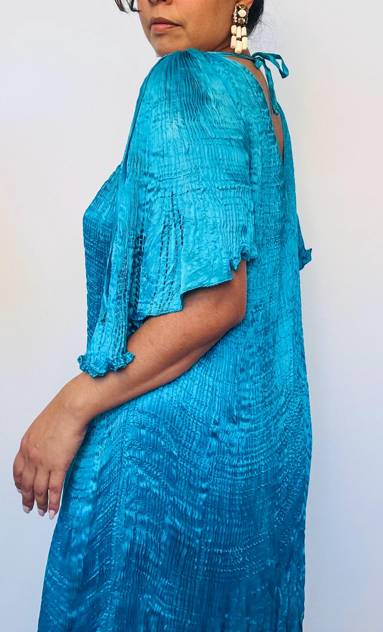 Vintage 80s Patricia Lester Silk Pleated Caftan Dress