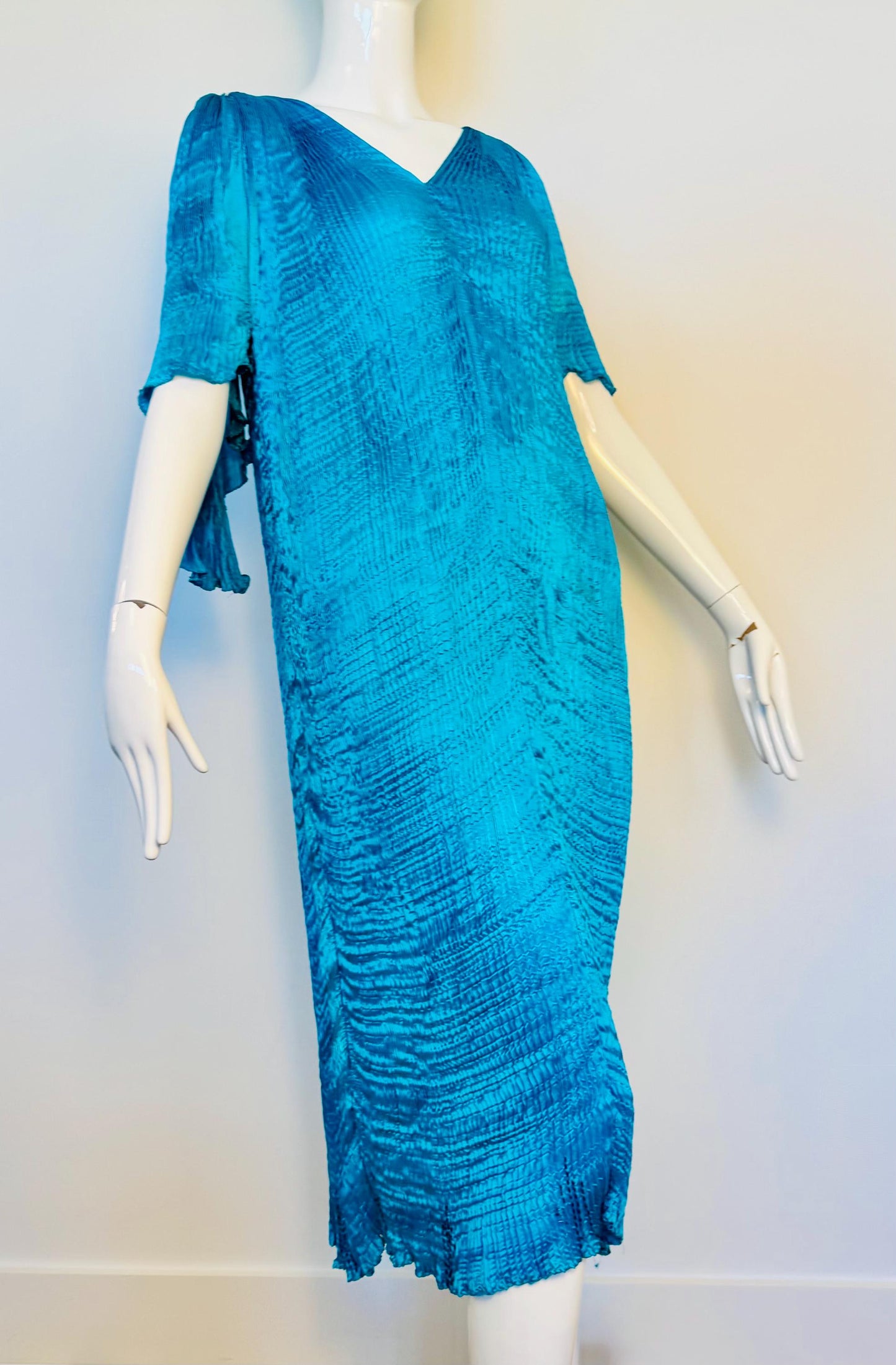 Vintage 80s Patricia Lester Silk Pleated Caftan Dress