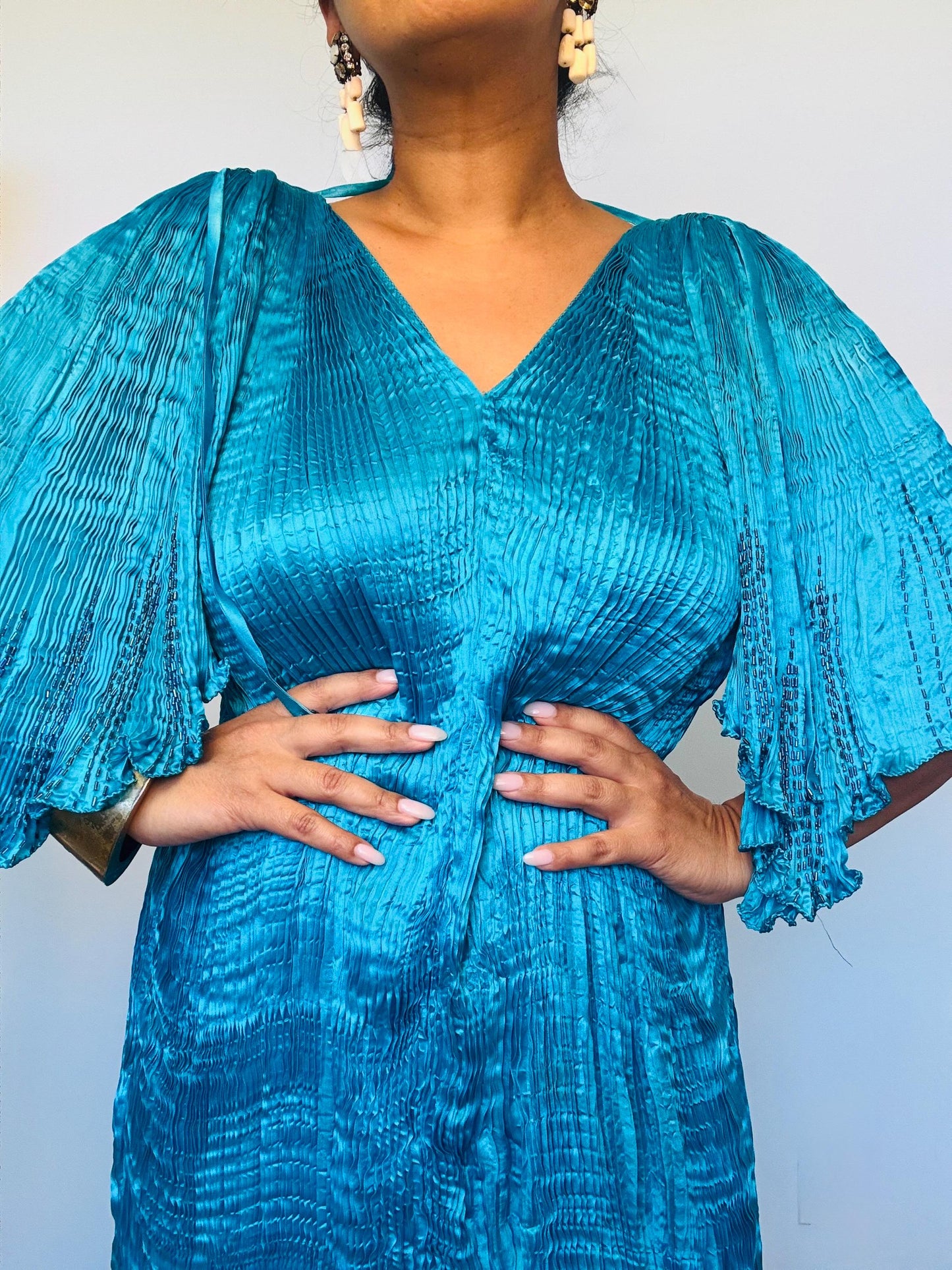 Vintage 80s Patricia Lester Silk Pleated Caftan Dress